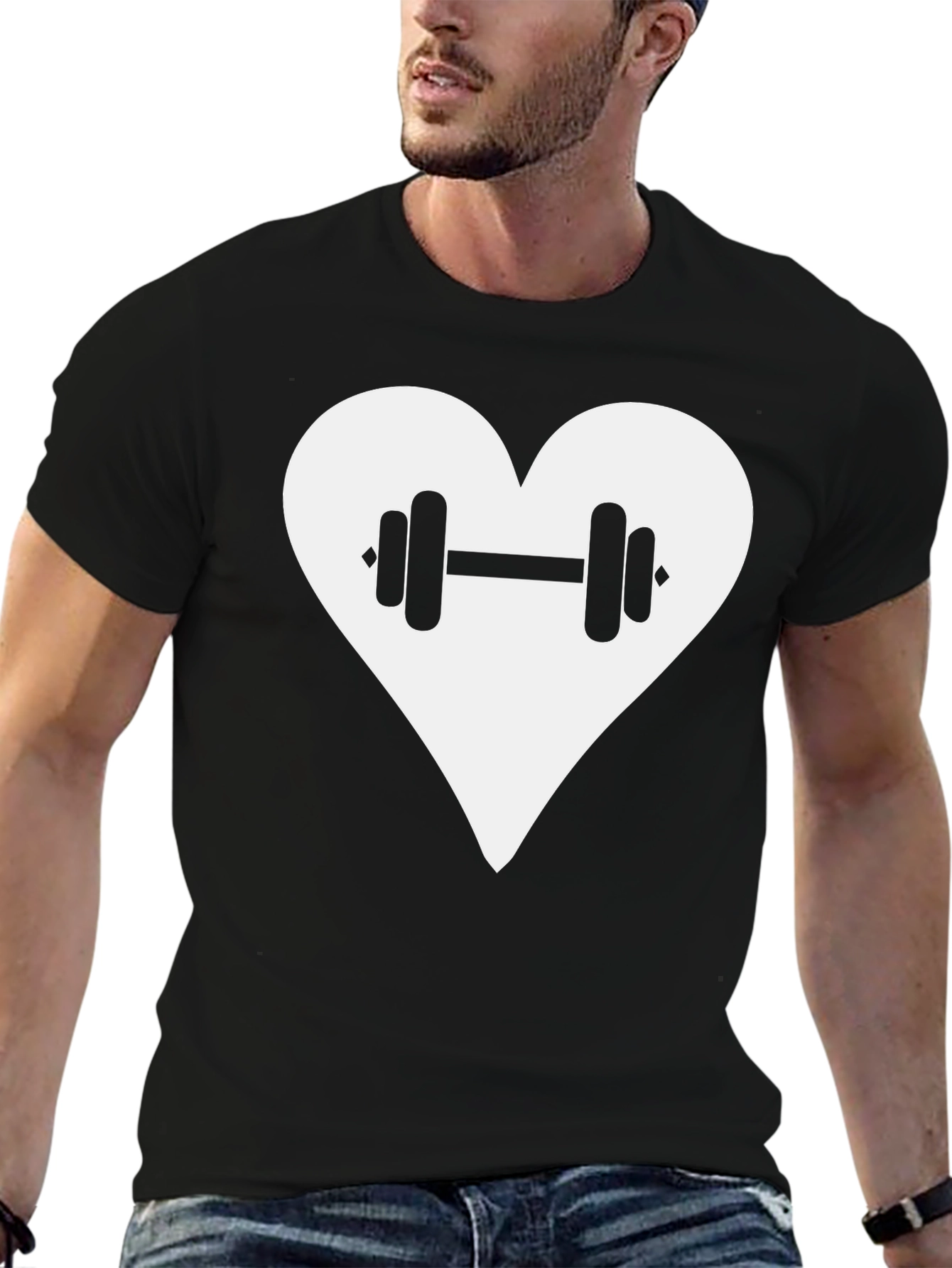 Love Fitness T-Shirt - Heart & Dumbbell Graphic Tee