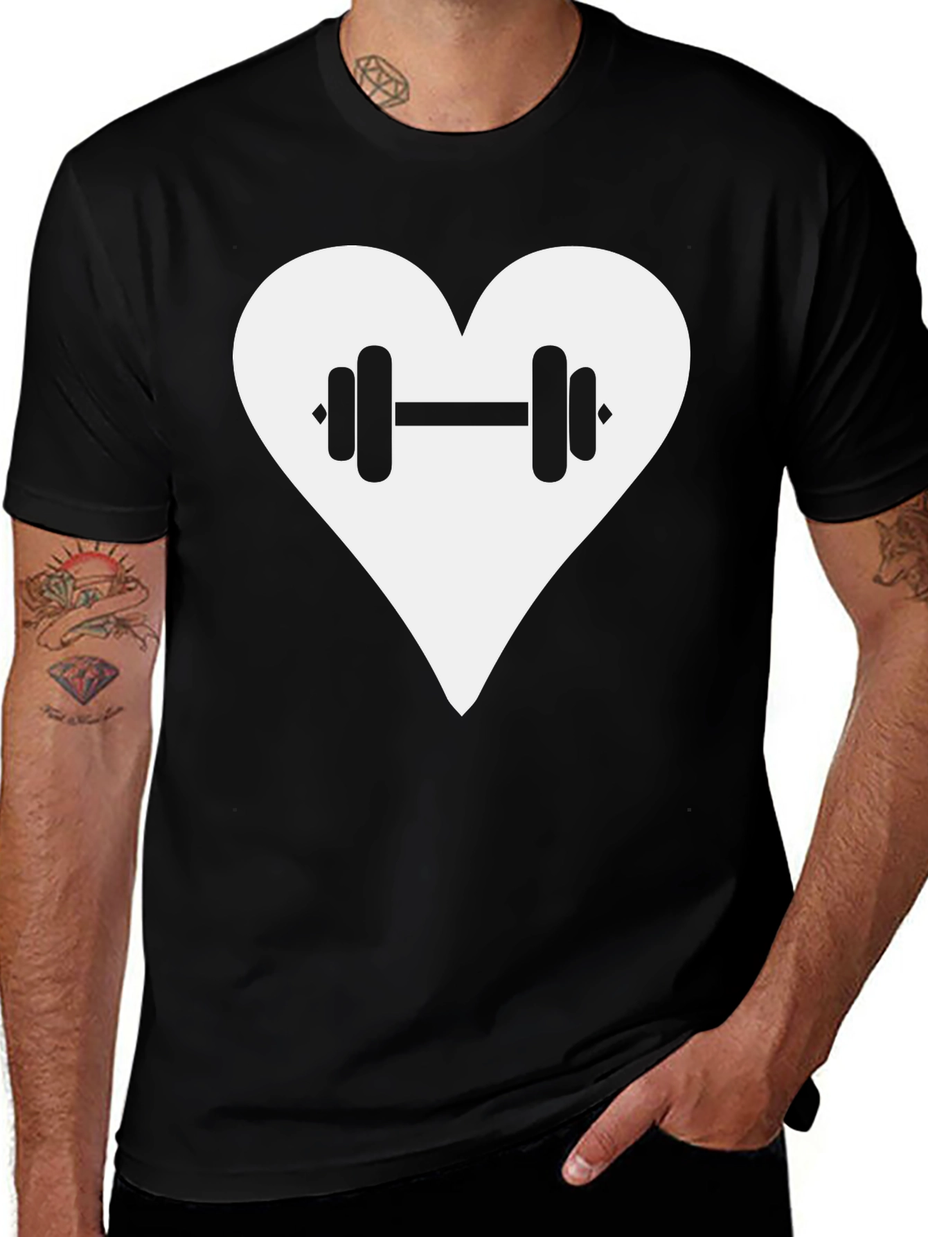Love Fitness T-Shirt - Heart & Dumbbell Graphic Tee