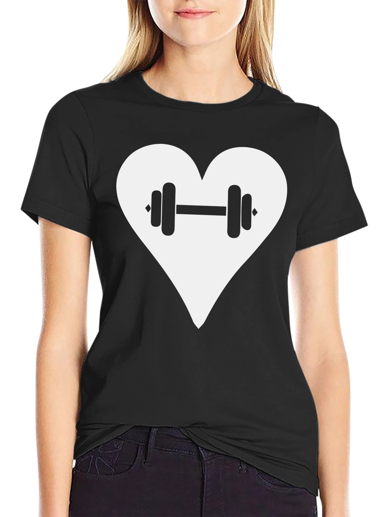 Love Fitness T-Shirt - Heart & Dumbbell Graphic Tee