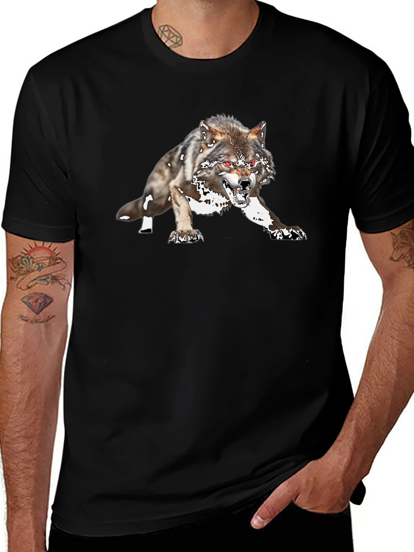 Black Wolf Graphic Tee - Fierce Animal Design