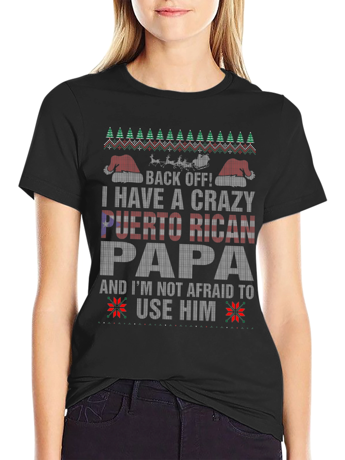 Crazy Puerto Rican Papa Ugly Christmas T-Shirt