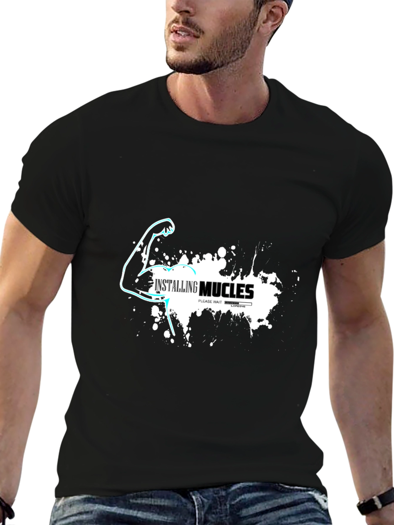 Installing Mucles Black Graphic Tee