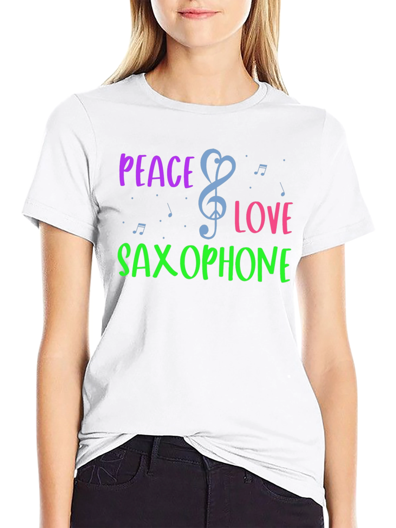 Peace Love Saxophone Graphic T-Shirt