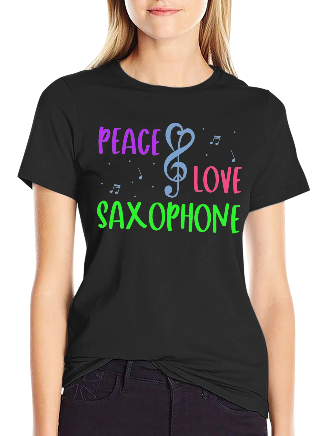 Peace Love Saxophone Graphic T-Shirt