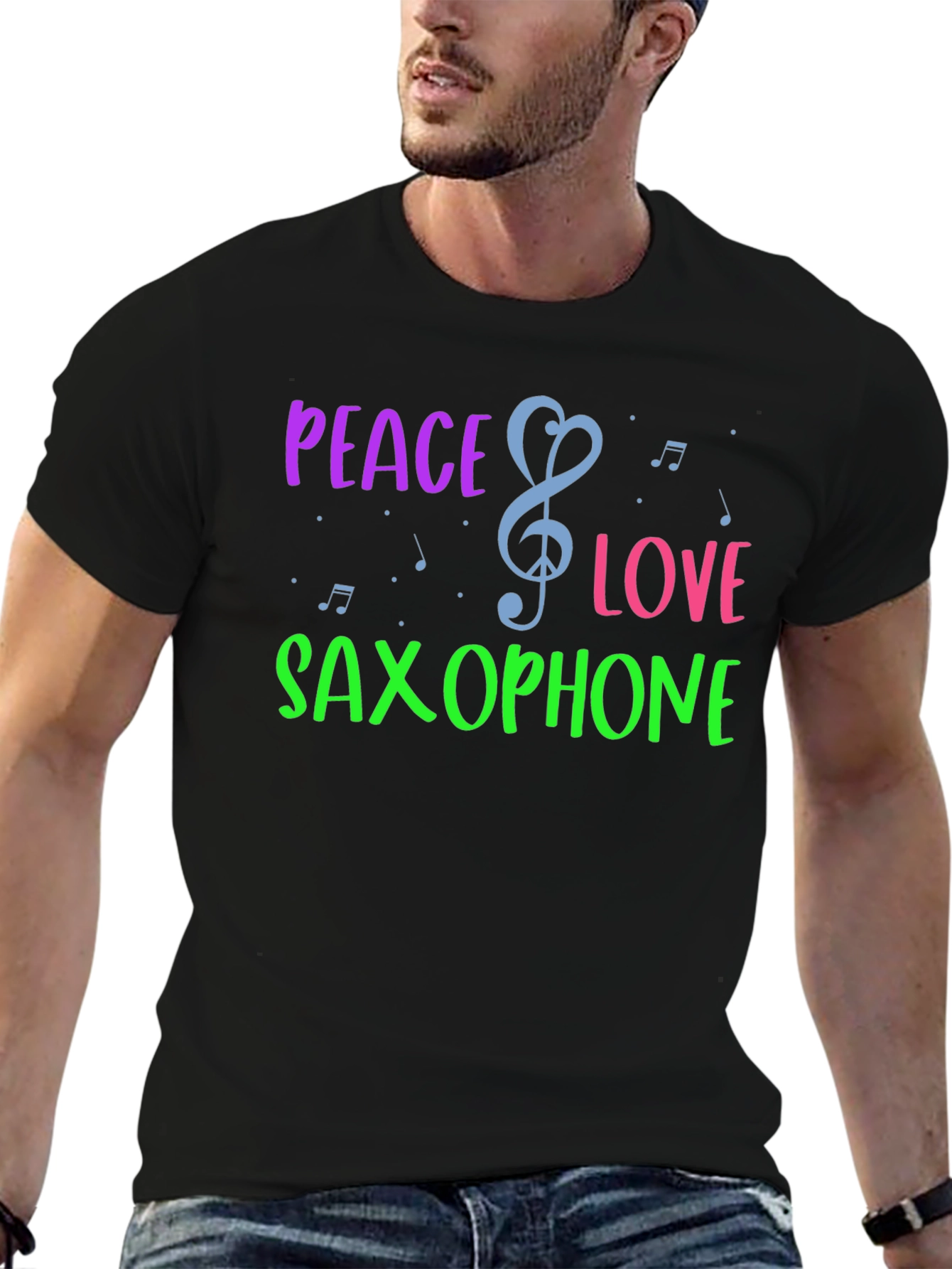 Peace Love Saxophone Graphic T-Shirt
