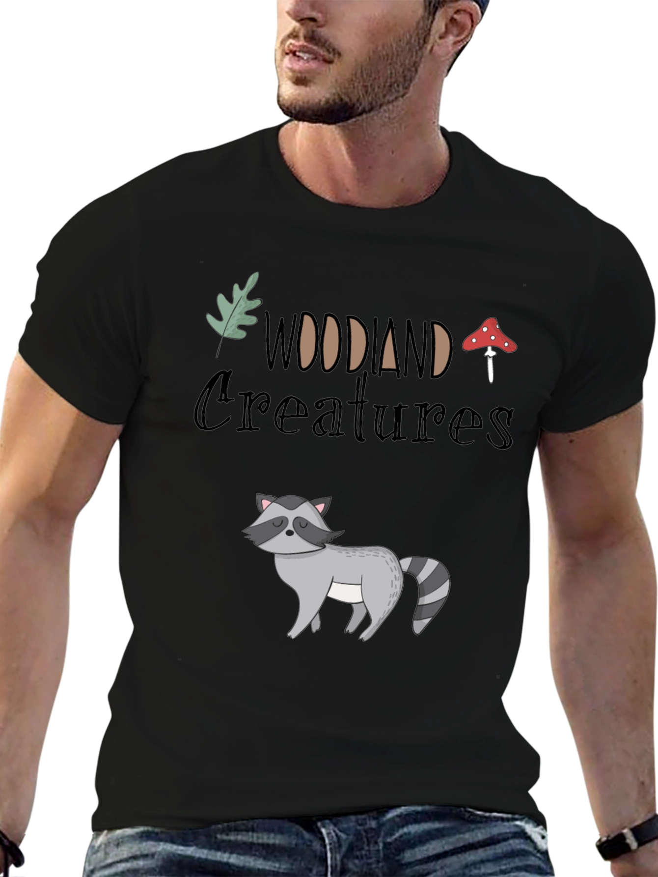 Woodland Creatures Graphic Tee - Black