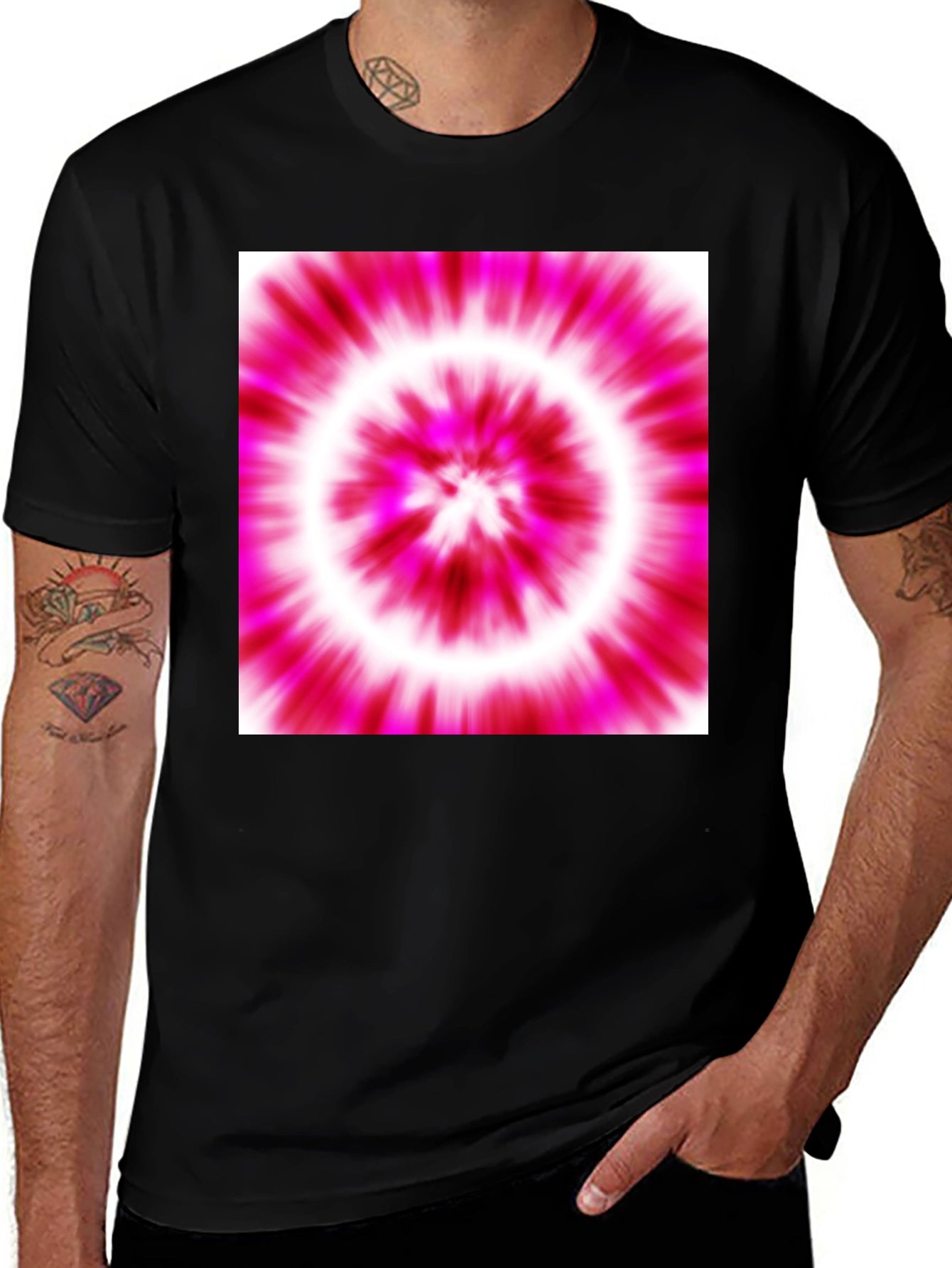 Pink Tie-Dye Graphic Black T-Shirt