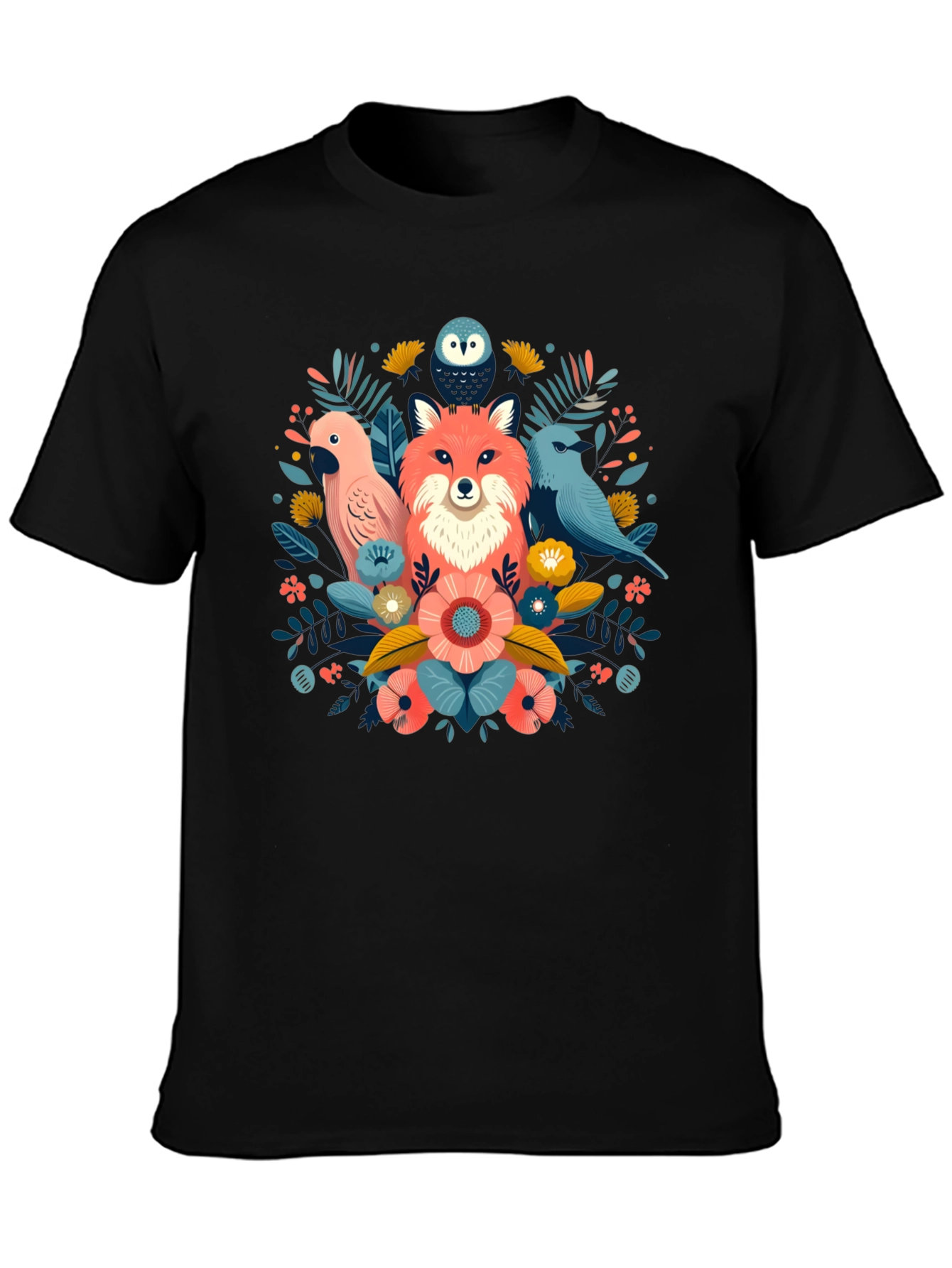Floral Fox & Birds Graphic T-Shirt