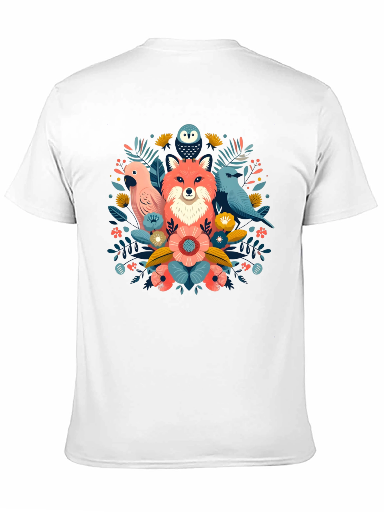 Floral Fox & Birds Graphic T-Shirt