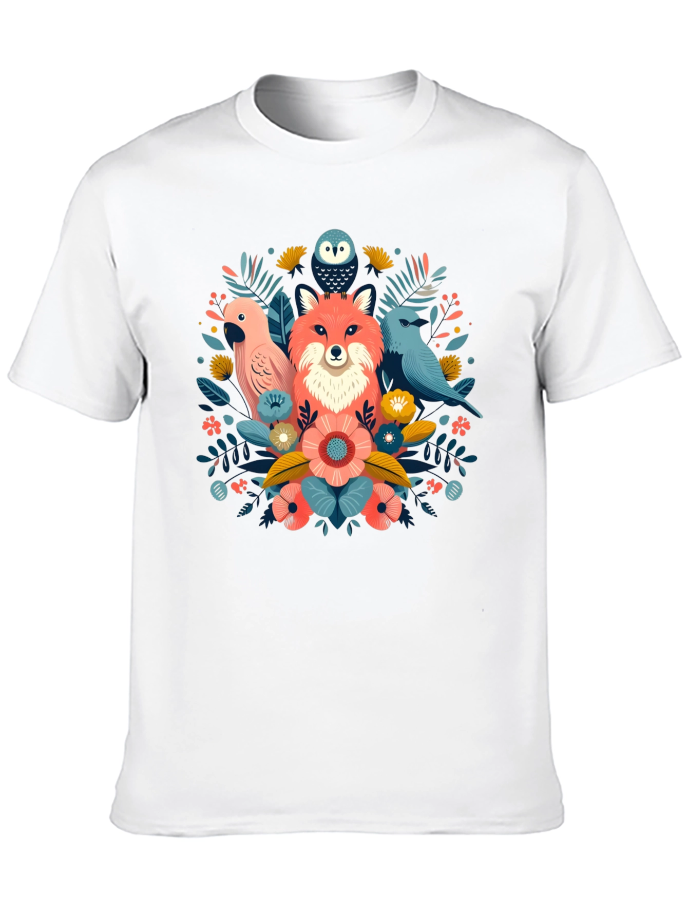 Floral Fox & Birds Graphic T-Shirt