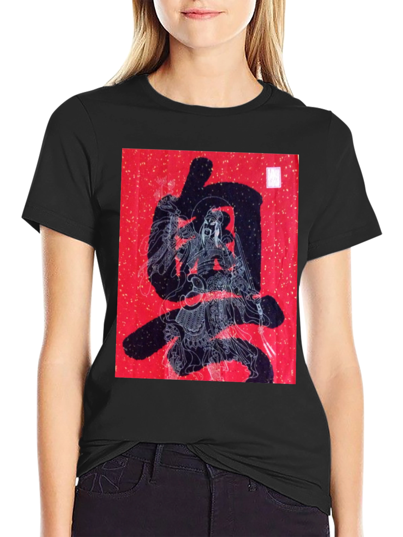 Graphic Tee: Samurai Warrior on Red Print