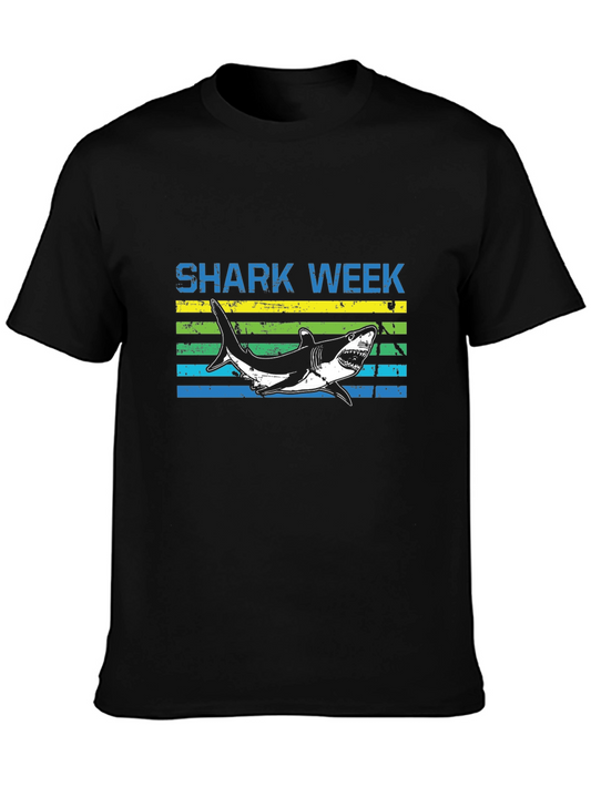 Shark Week T-Shirt - Blue & Yellow Stripe Design