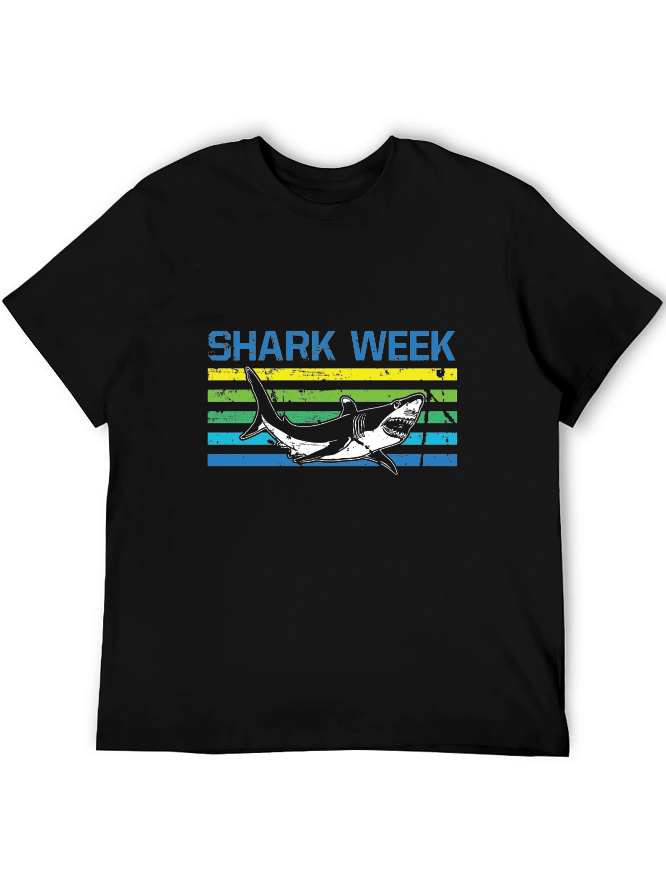 Shark Week T-Shirt - Blue & Yellow Stripe Design