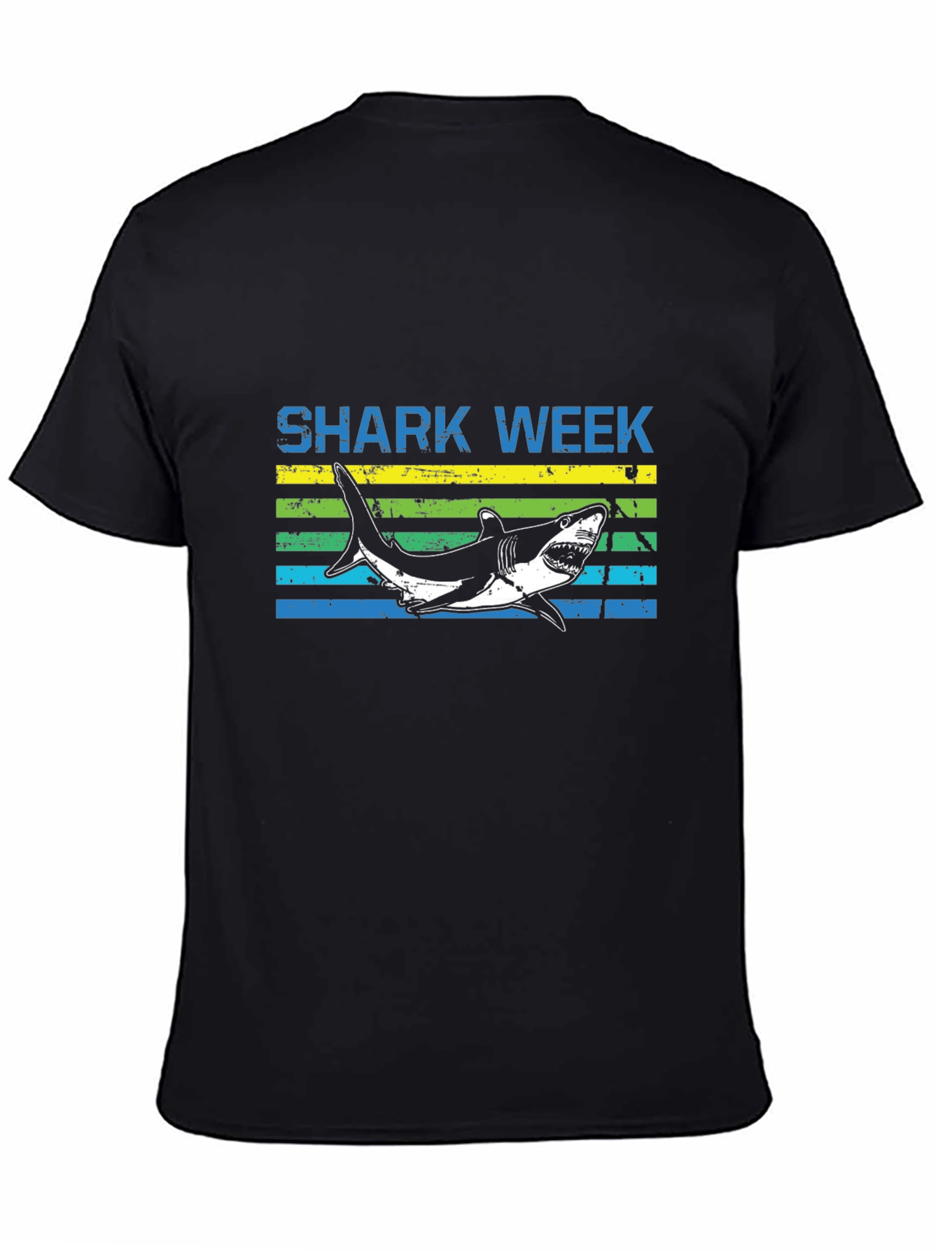 Shark Week T-Shirt - Blue & Yellow Stripe Design