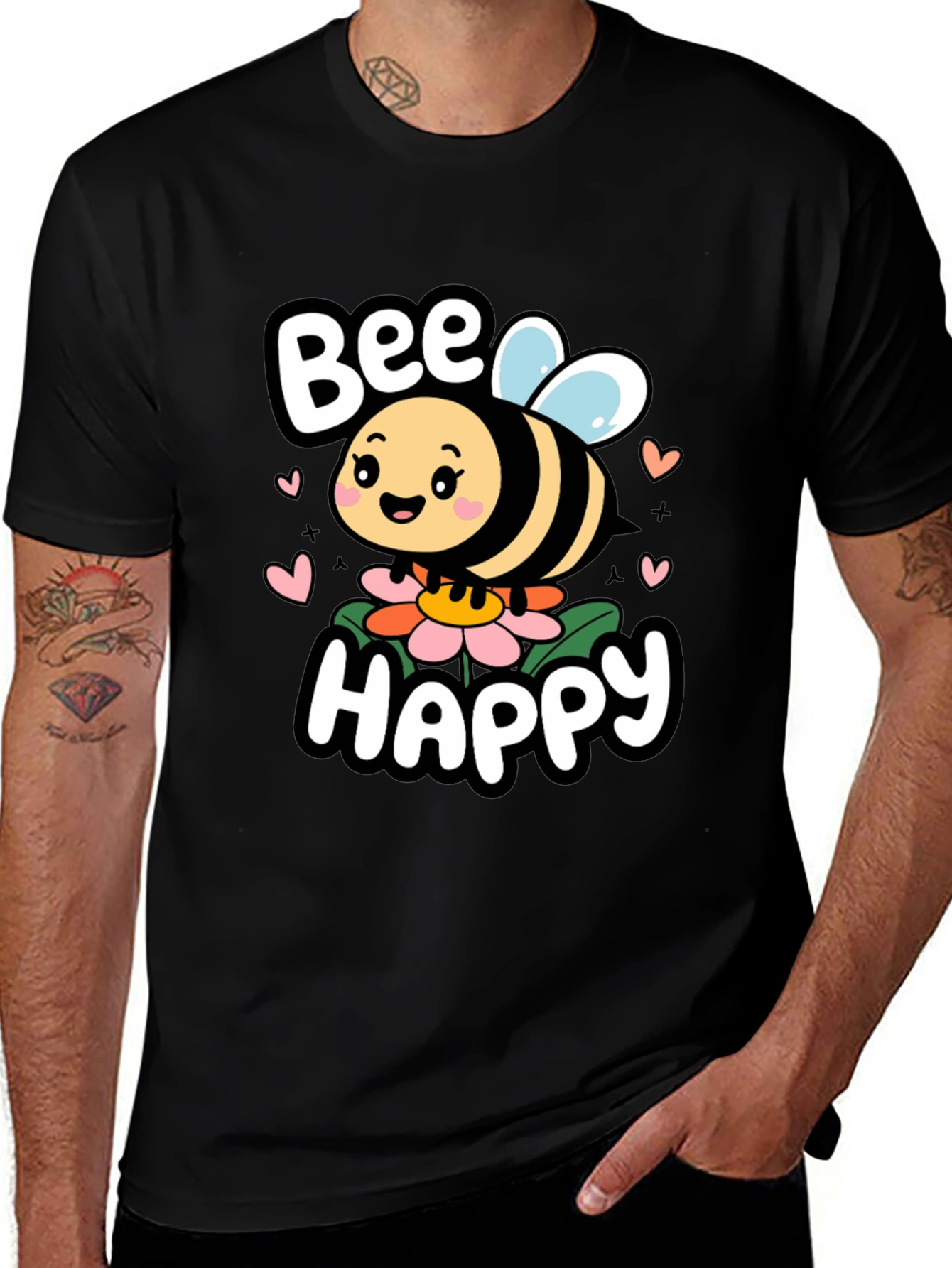 Bee Happy Graphic Tee - Cute Cartoon Bee Shirt