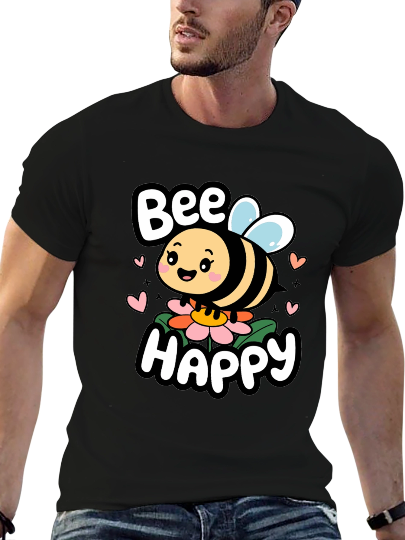 Bee Happy Graphic Tee - Cute Cartoon Bee Shirt
