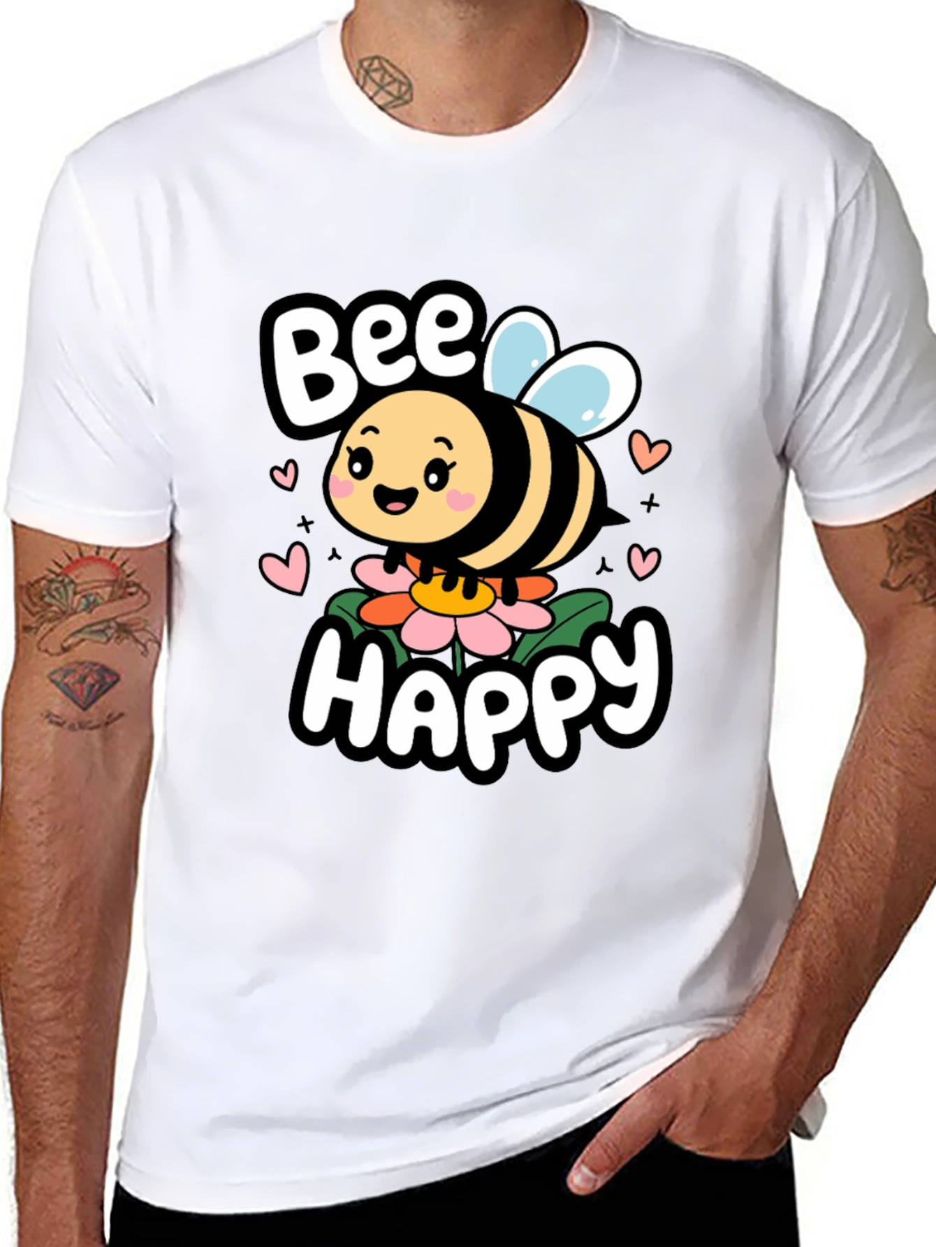Bee Happy Graphic Tee - Cute Cartoon Bee Shirt