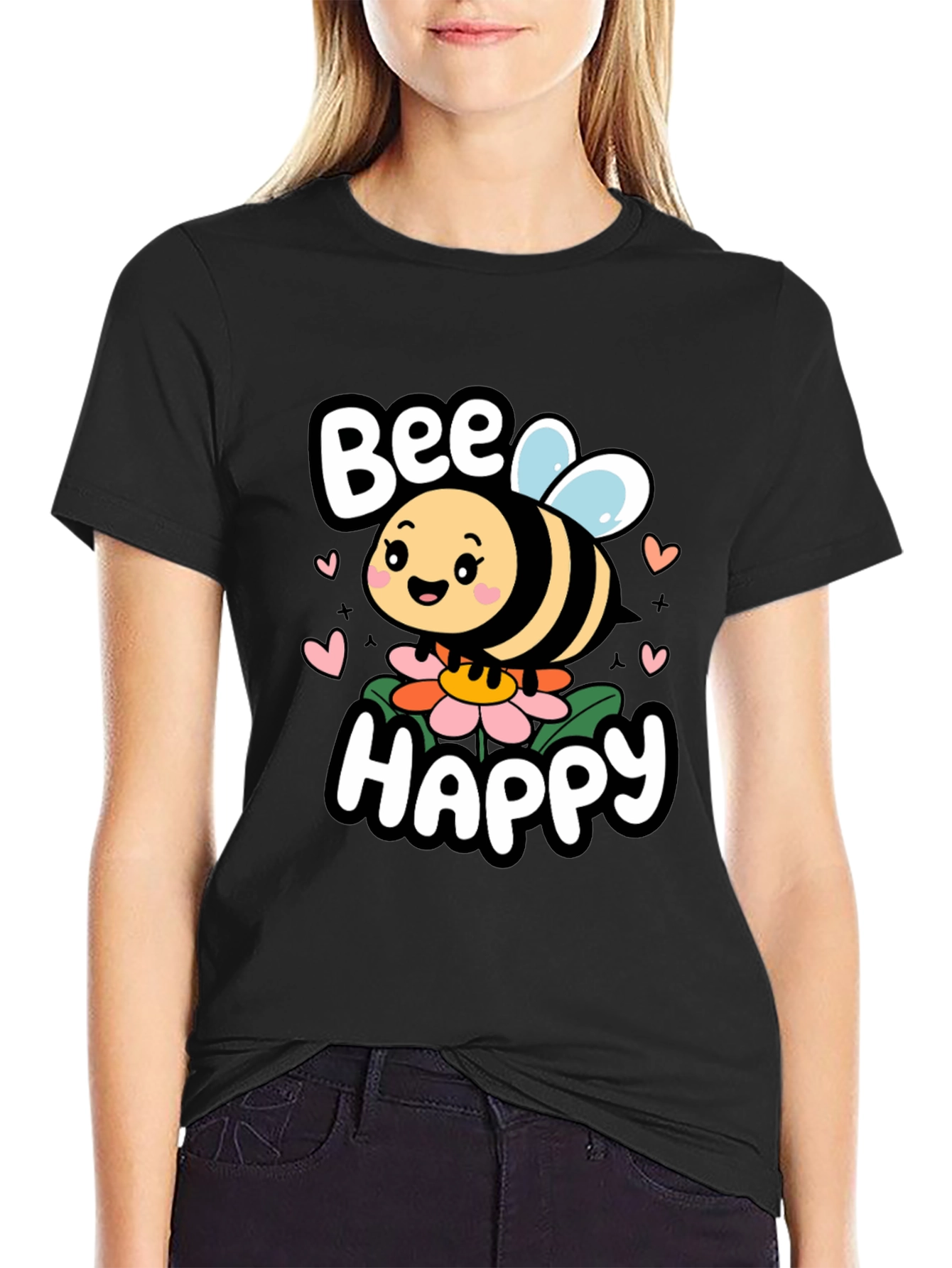 Bee Happy Graphic Tee - Cute Cartoon Bee Shirt