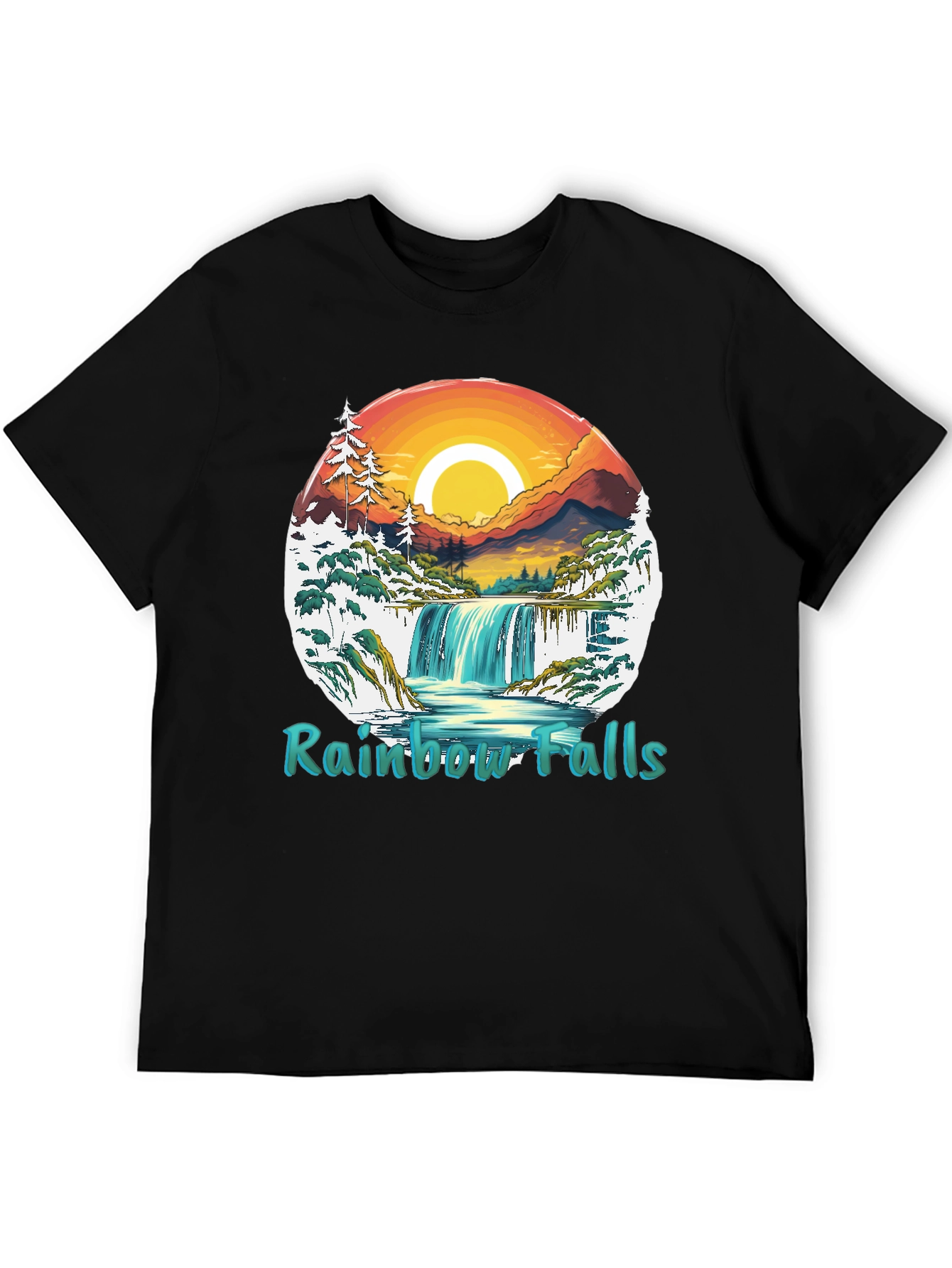 Rainbow Falls Graphic T-Shirt - Nature Landscape Tee