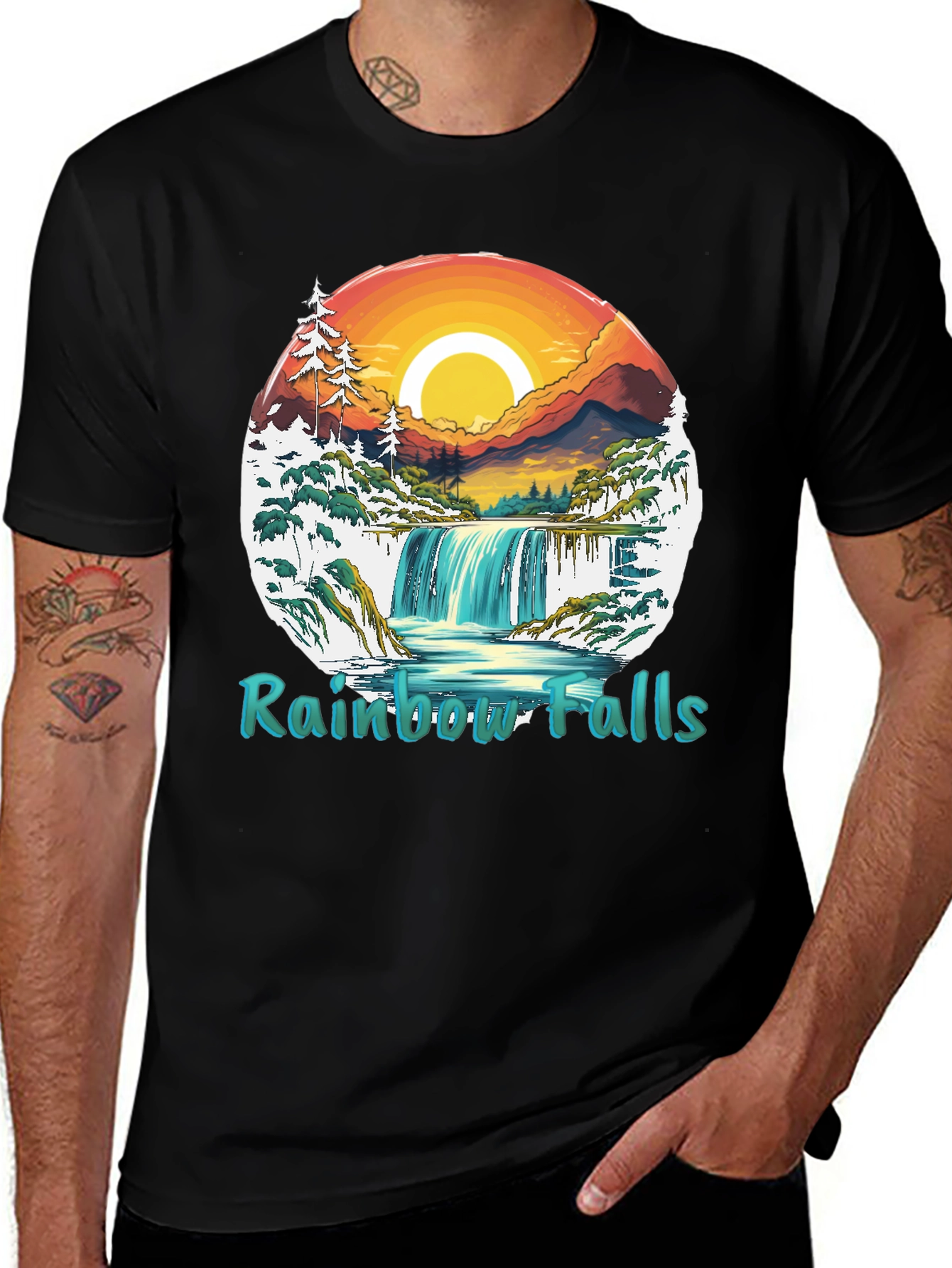 Rainbow Falls Graphic T-Shirt - Nature Landscape Tee