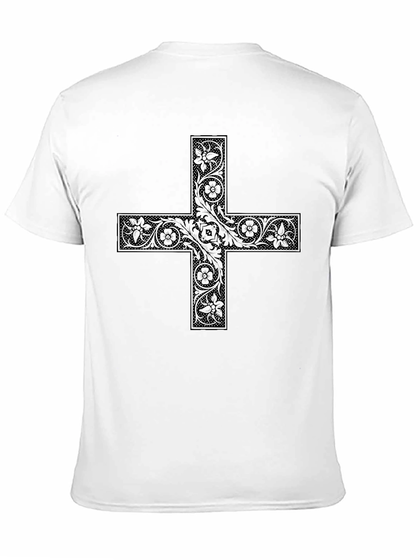 Floral Cross Graphic Black Tee