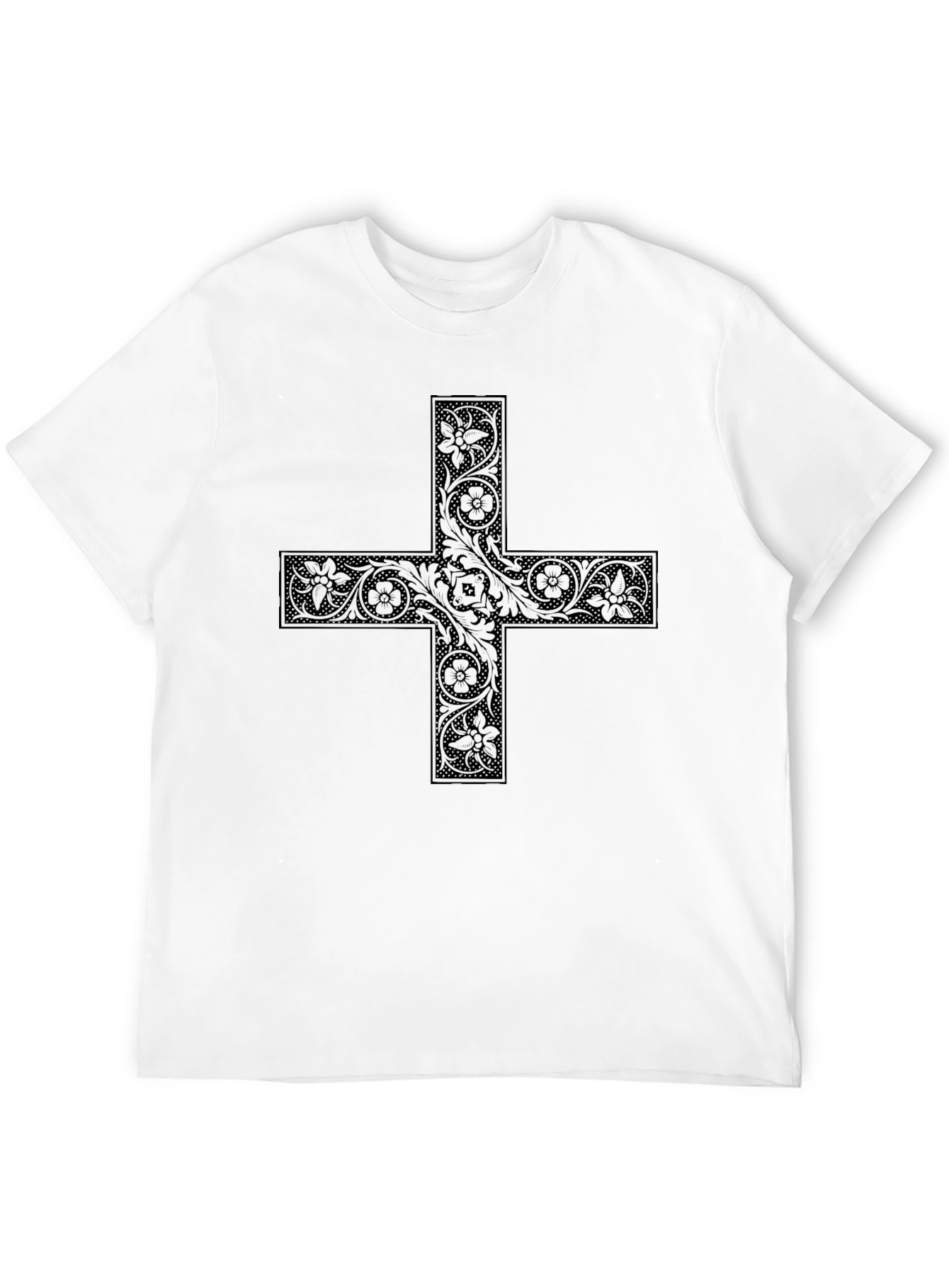 Floral Cross Graphic Black Tee