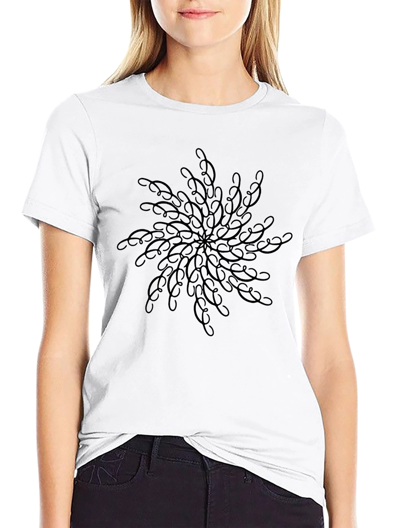 Black Tee with Swirl Pattern - Casual Comfort
