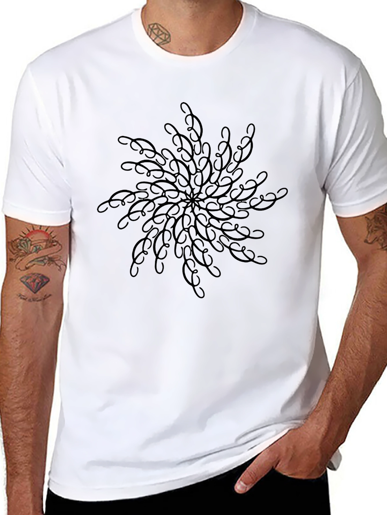 Black Tee with Swirl Pattern - Casual Comfort