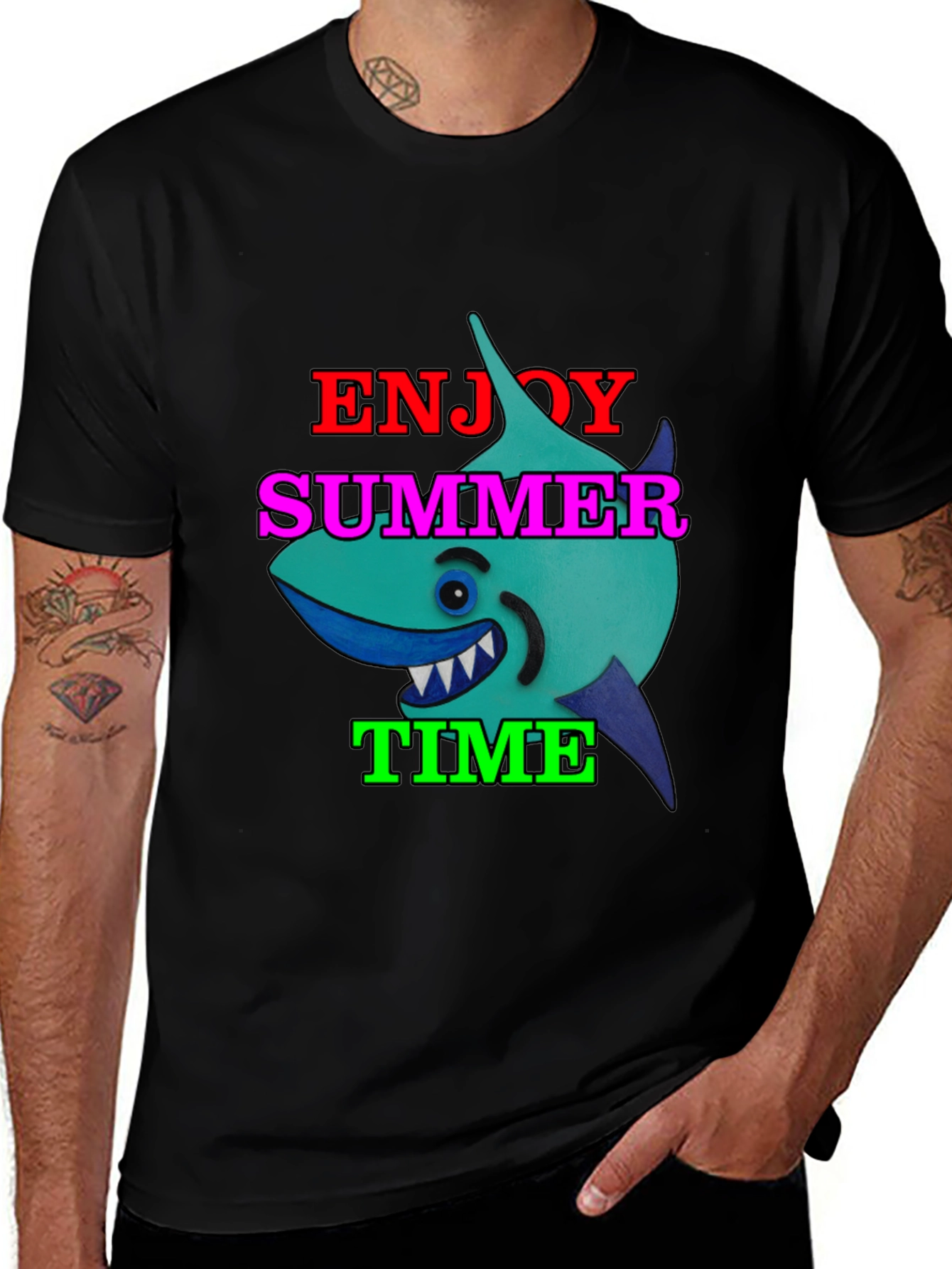 Enjoy Summer Time Shark Graphic T-Shirt
