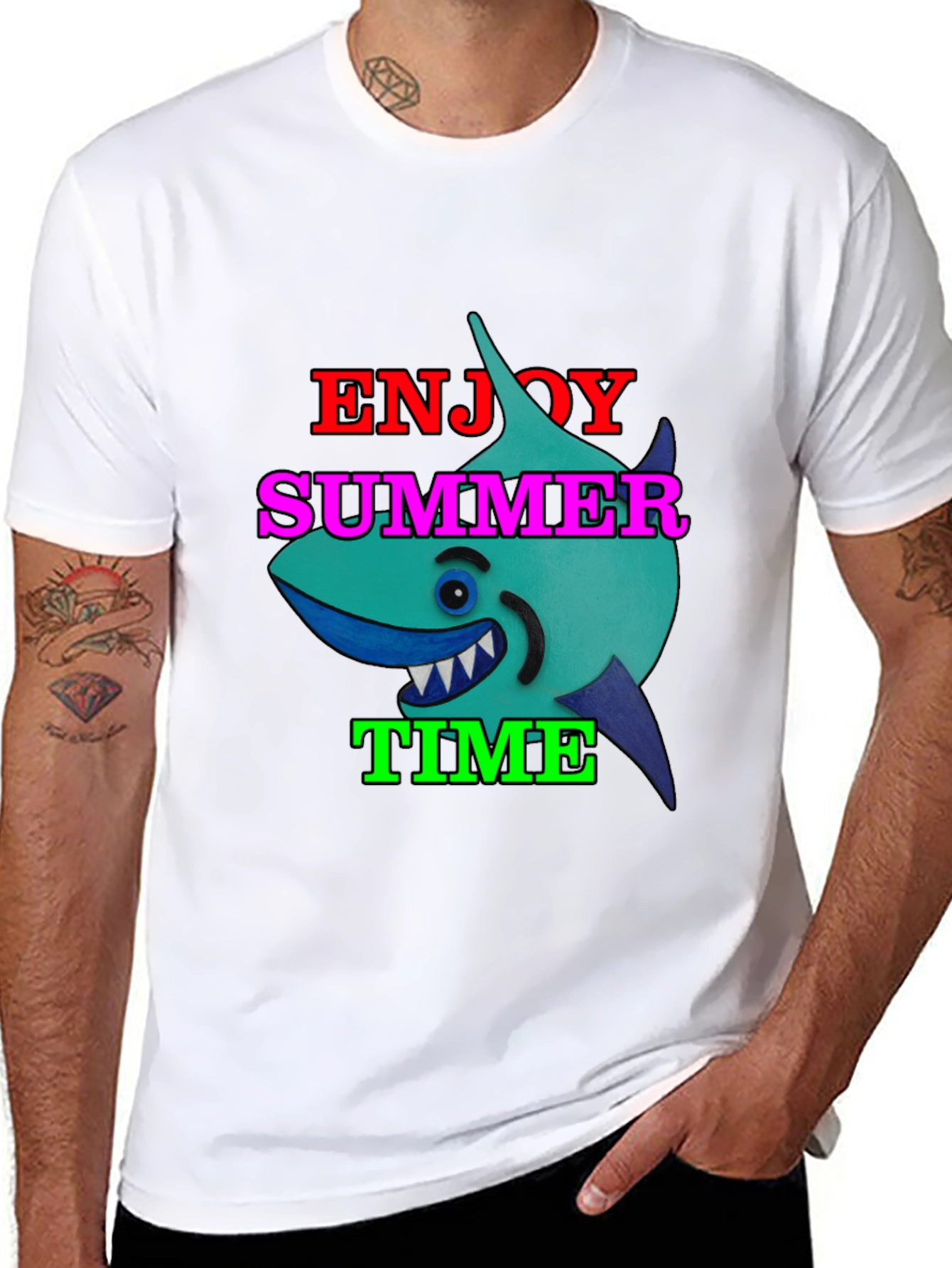 Enjoy Summer Time Shark Graphic T-Shirt