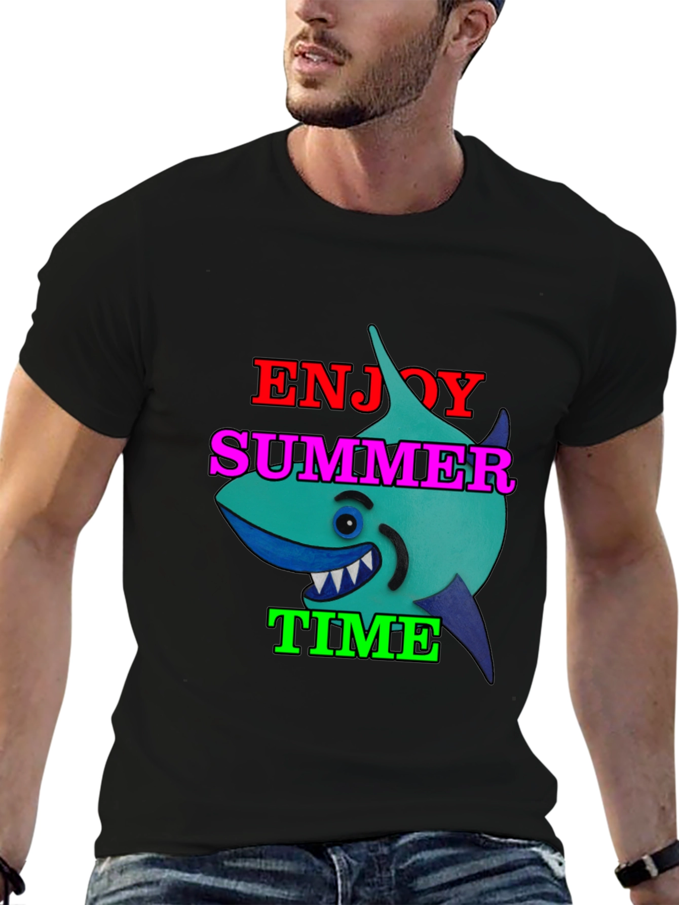 Enjoy Summer Time Shark Graphic T-Shirt