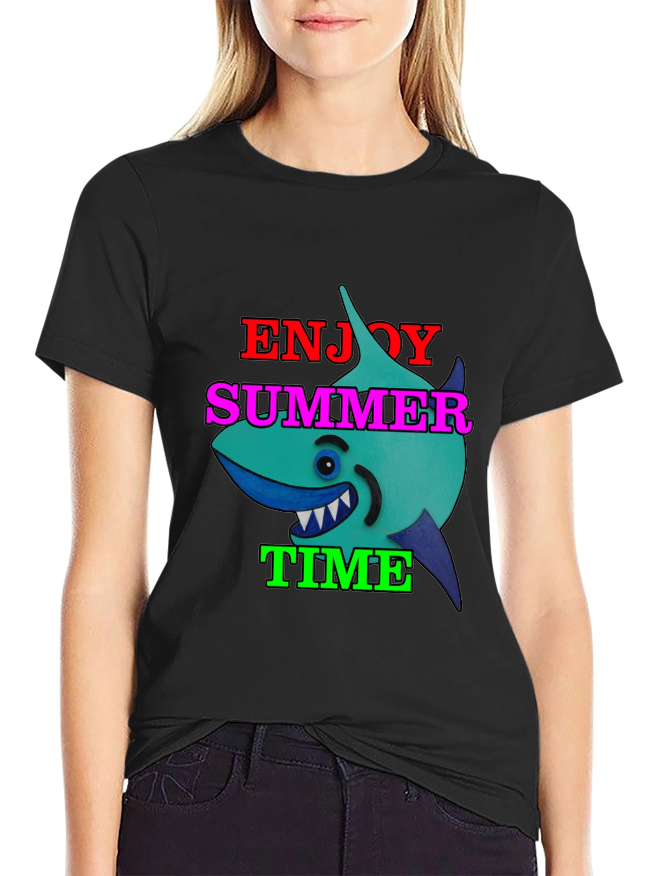Enjoy Summer Time Shark Graphic T-Shirt
