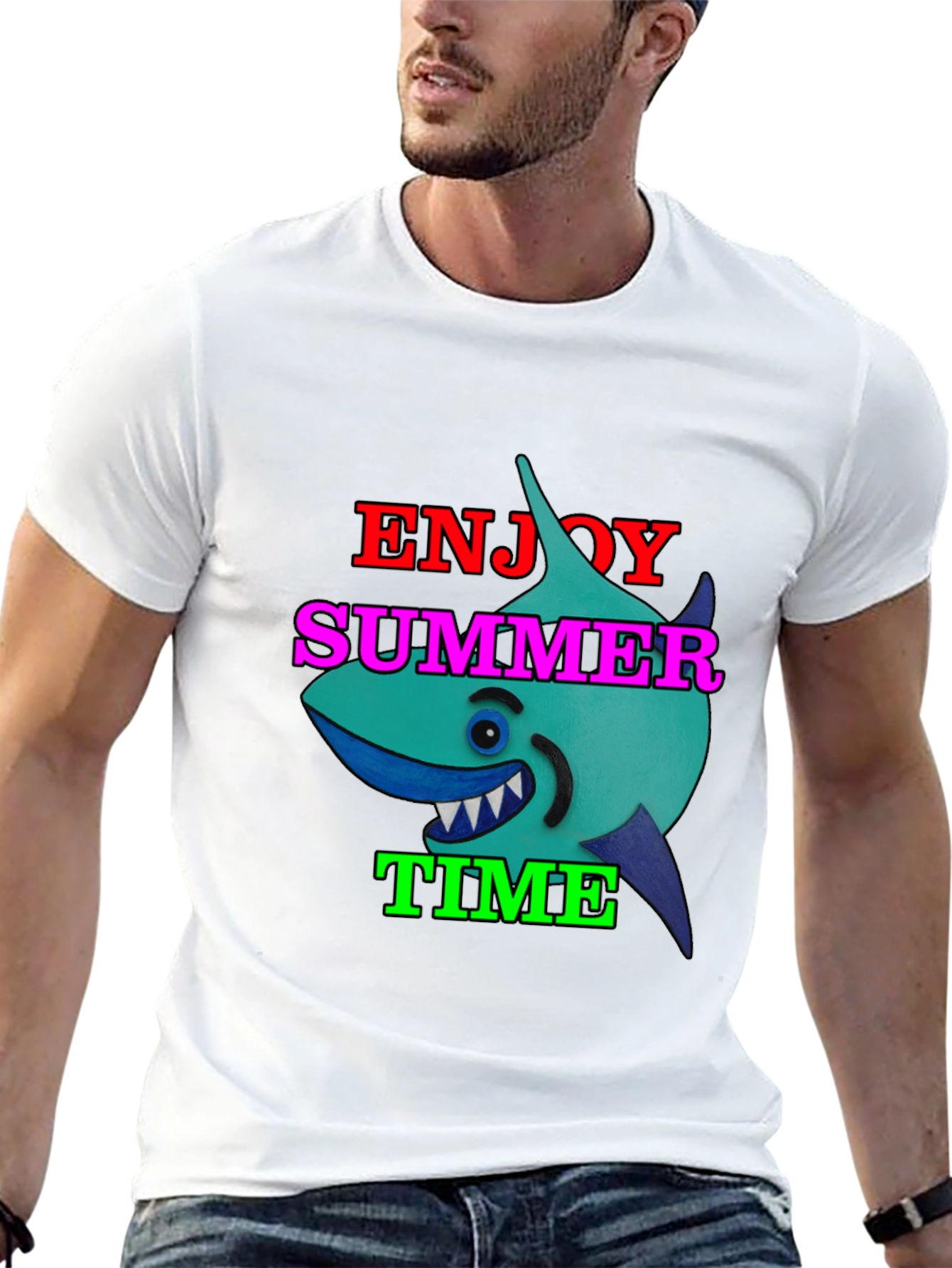 Enjoy Summer Time Shark Graphic T-Shirt