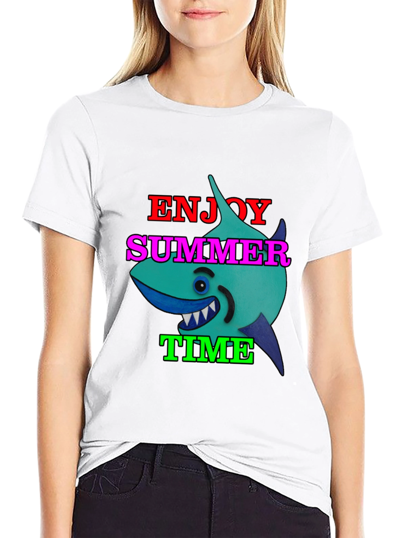Enjoy Summer Time Shark Graphic T-Shirt