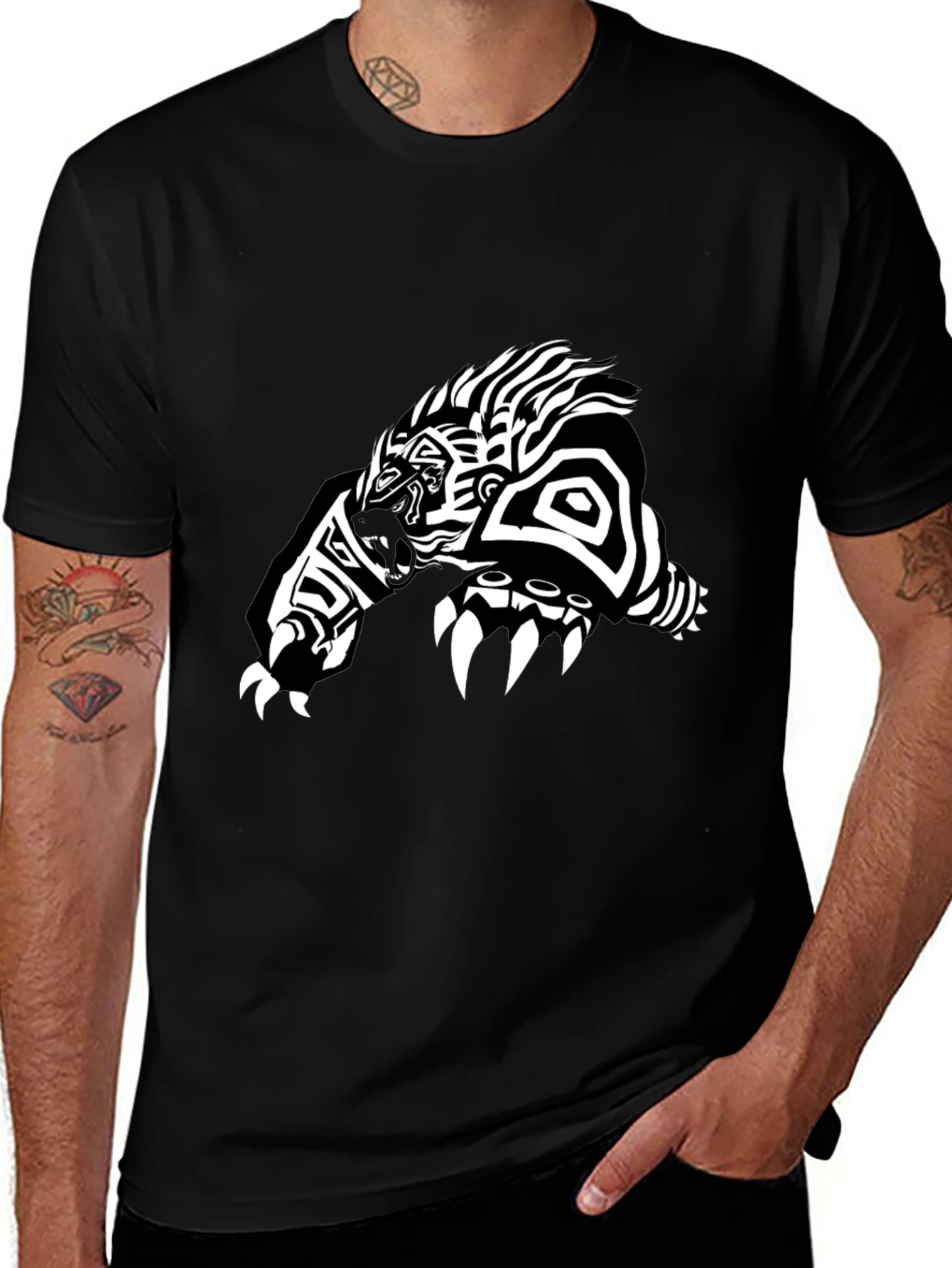 Tribal Bear Graphic Tee - Black