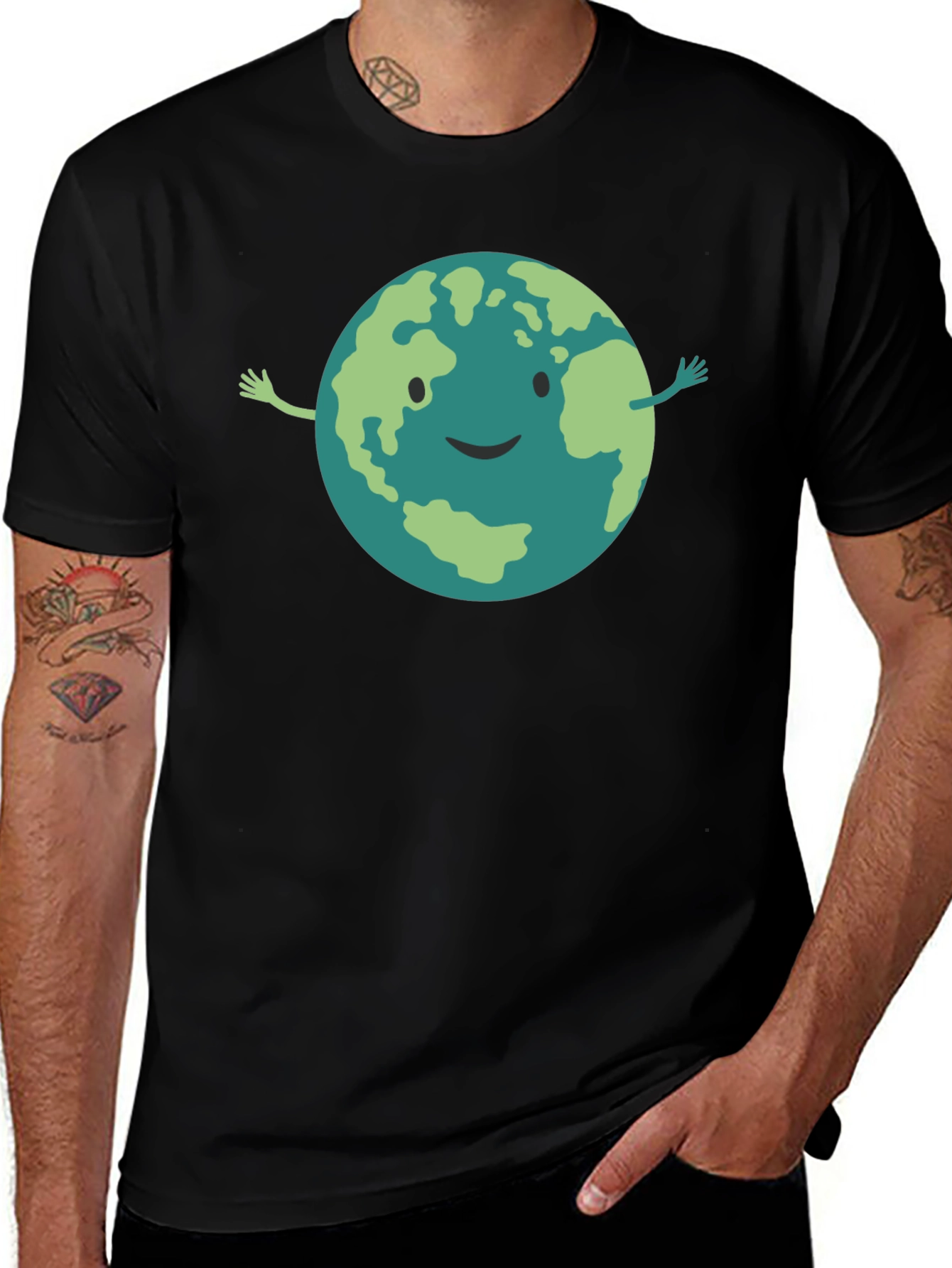 Smiling Earth Graphic Black T-Shirt