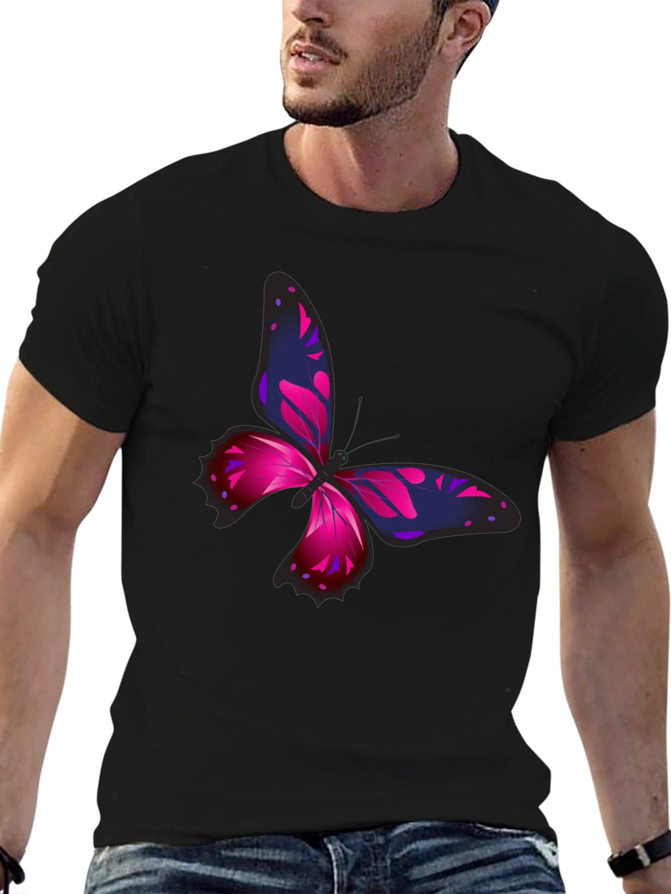 Butterfly Graphic Print Black T-Shirt