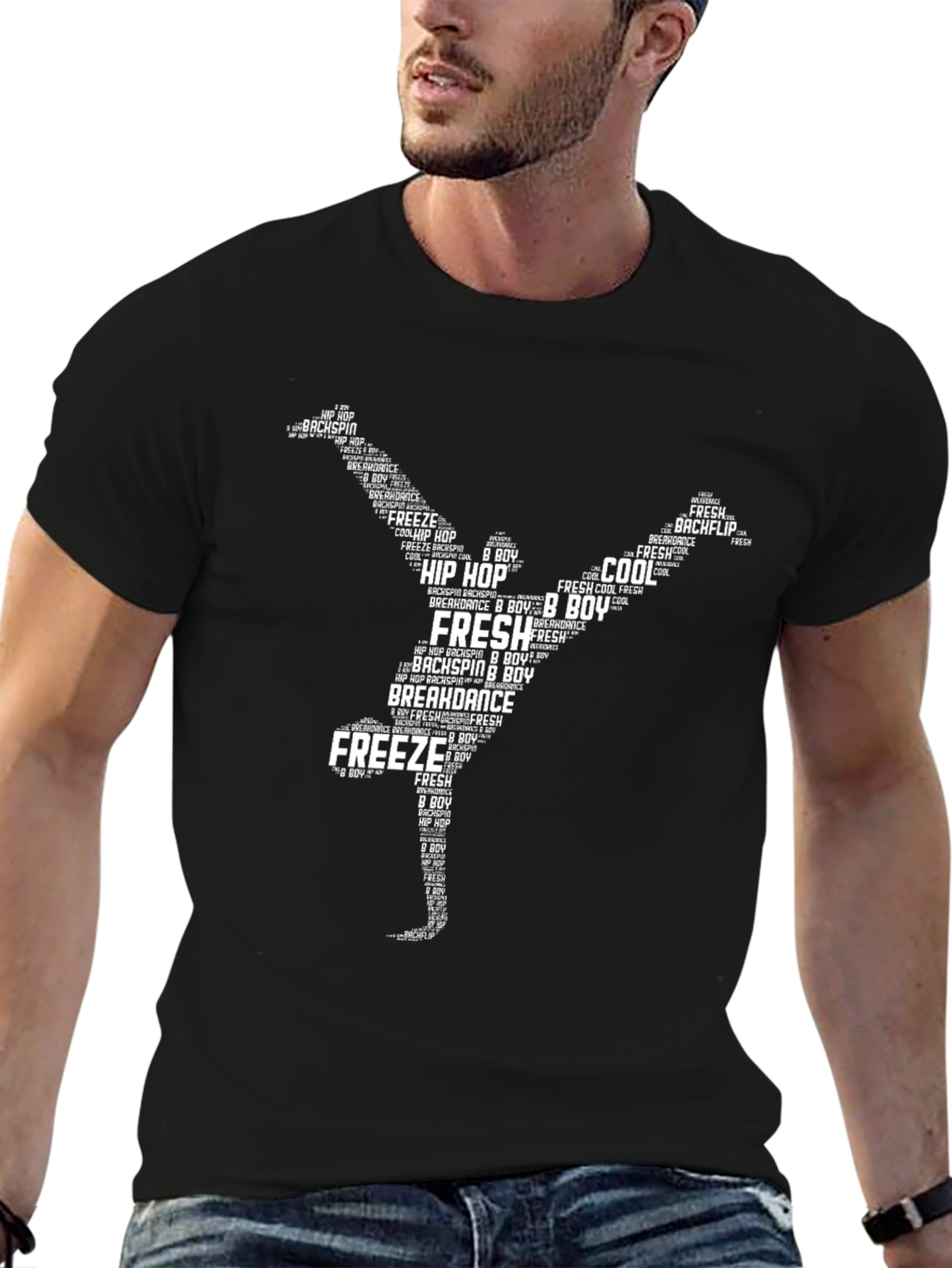 Hip Hop Dancer Word Art Black T-Shirt