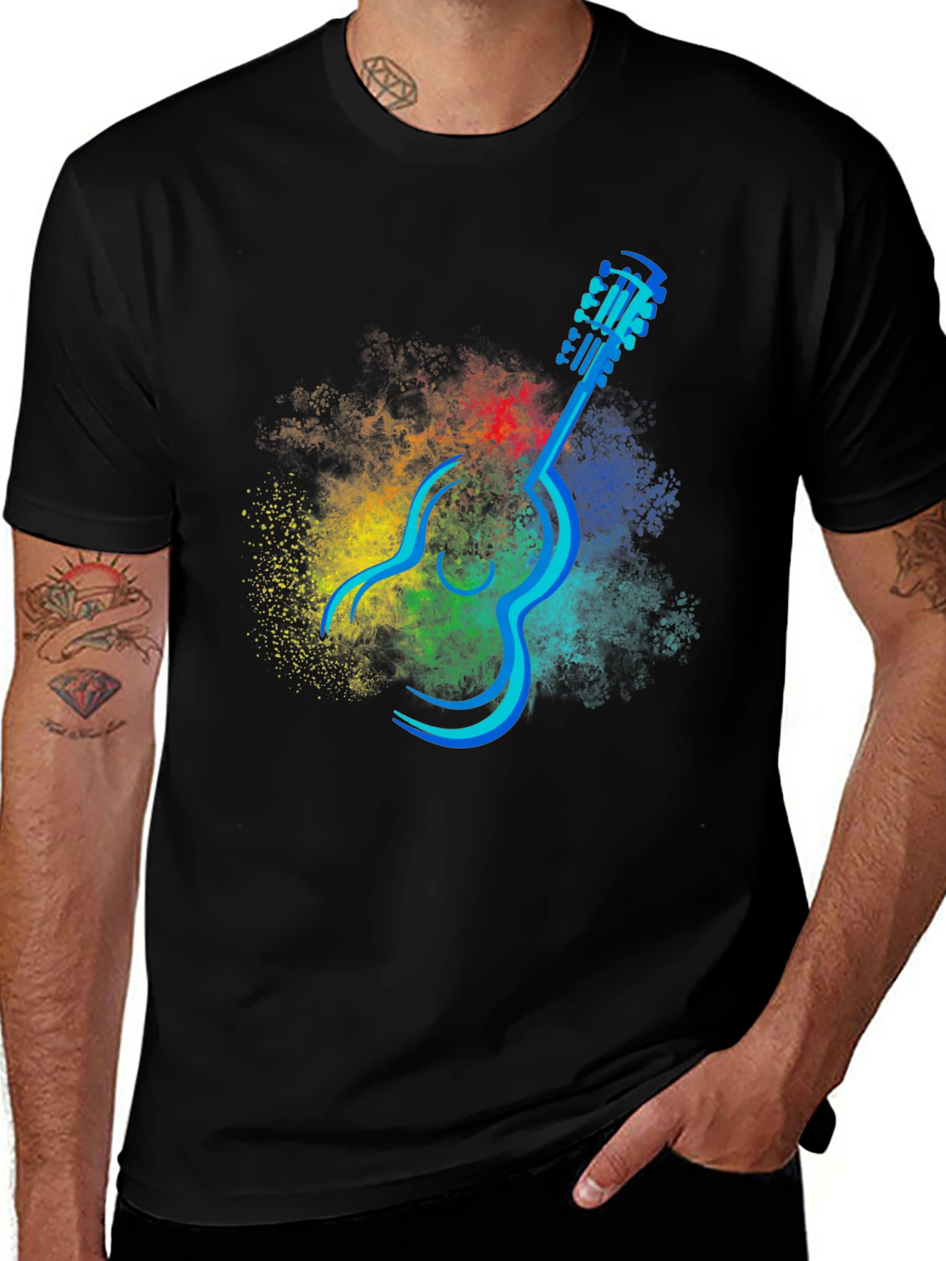 Abstract Guitar Graphic T-Shirt - Black