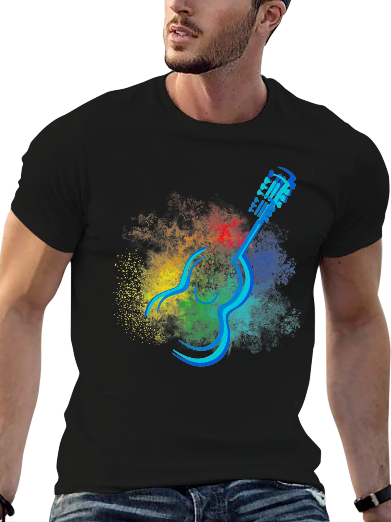 Abstract Guitar Graphic T-Shirt - Black