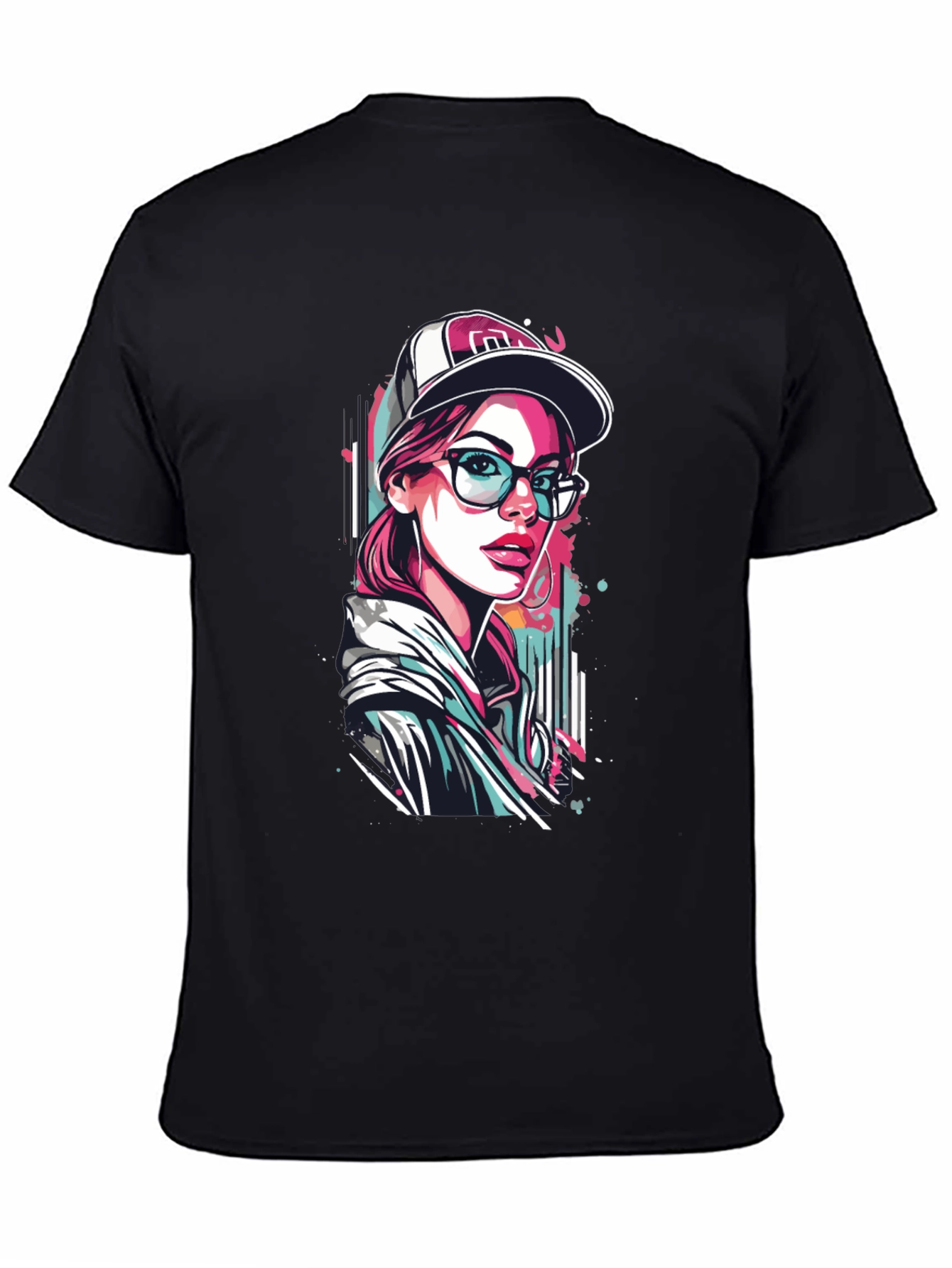 Stylish Woman Graphic Print Black T-Shirt