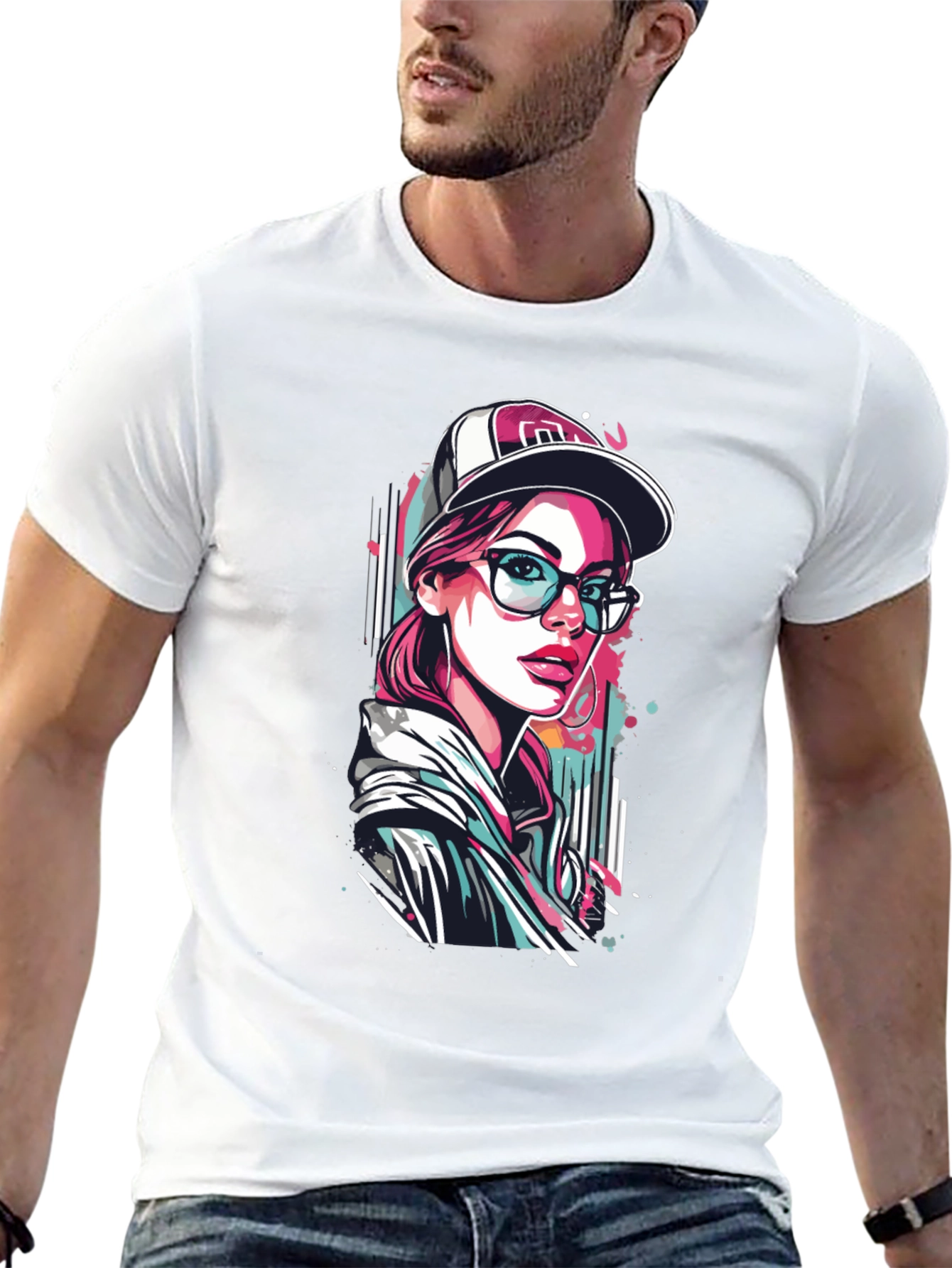 Stylish Woman Graphic Print Black T-Shirt