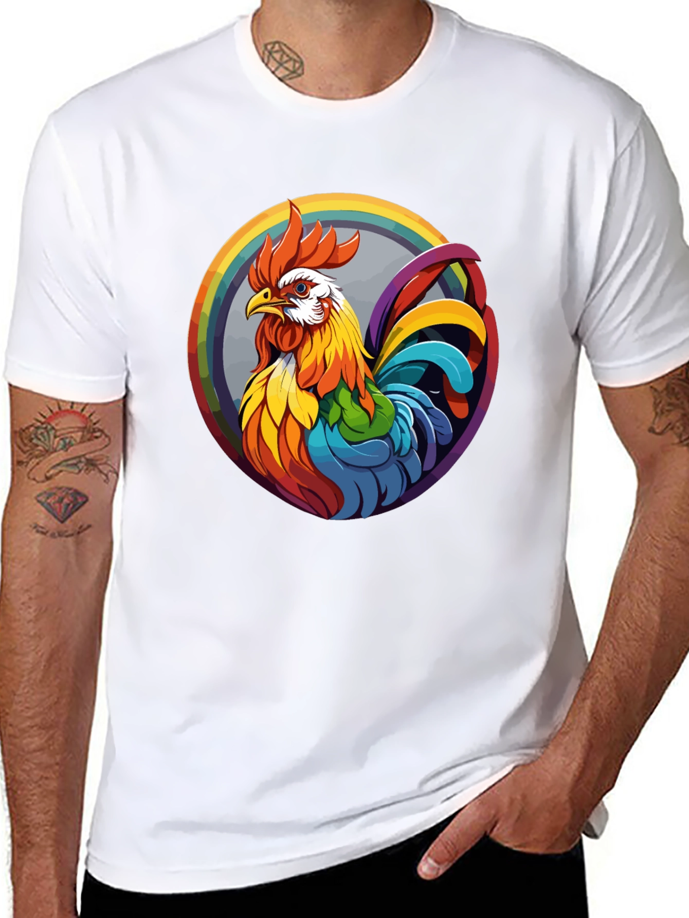 Rainbow Rooster Graphic Tee