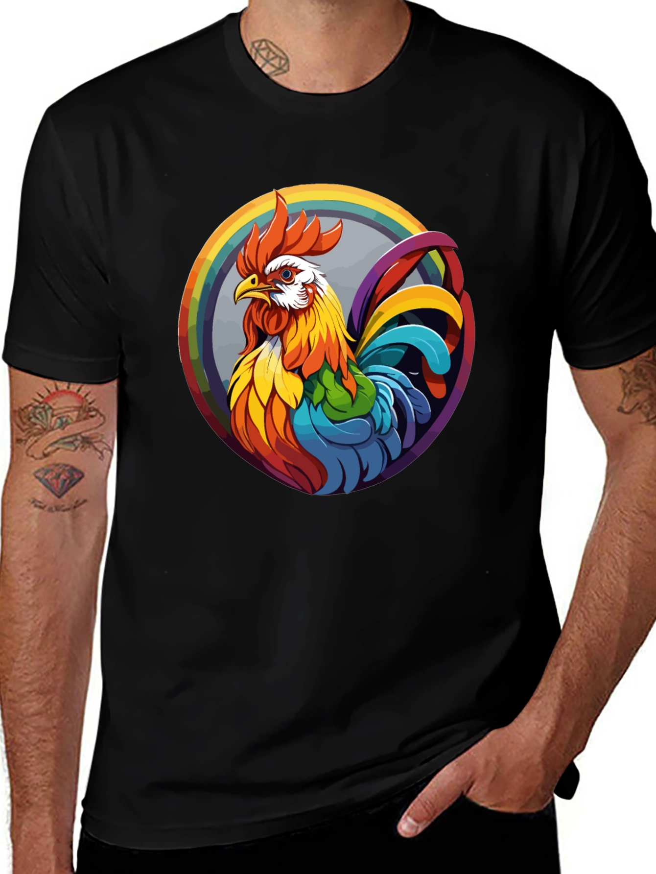 Rainbow Rooster Graphic Tee