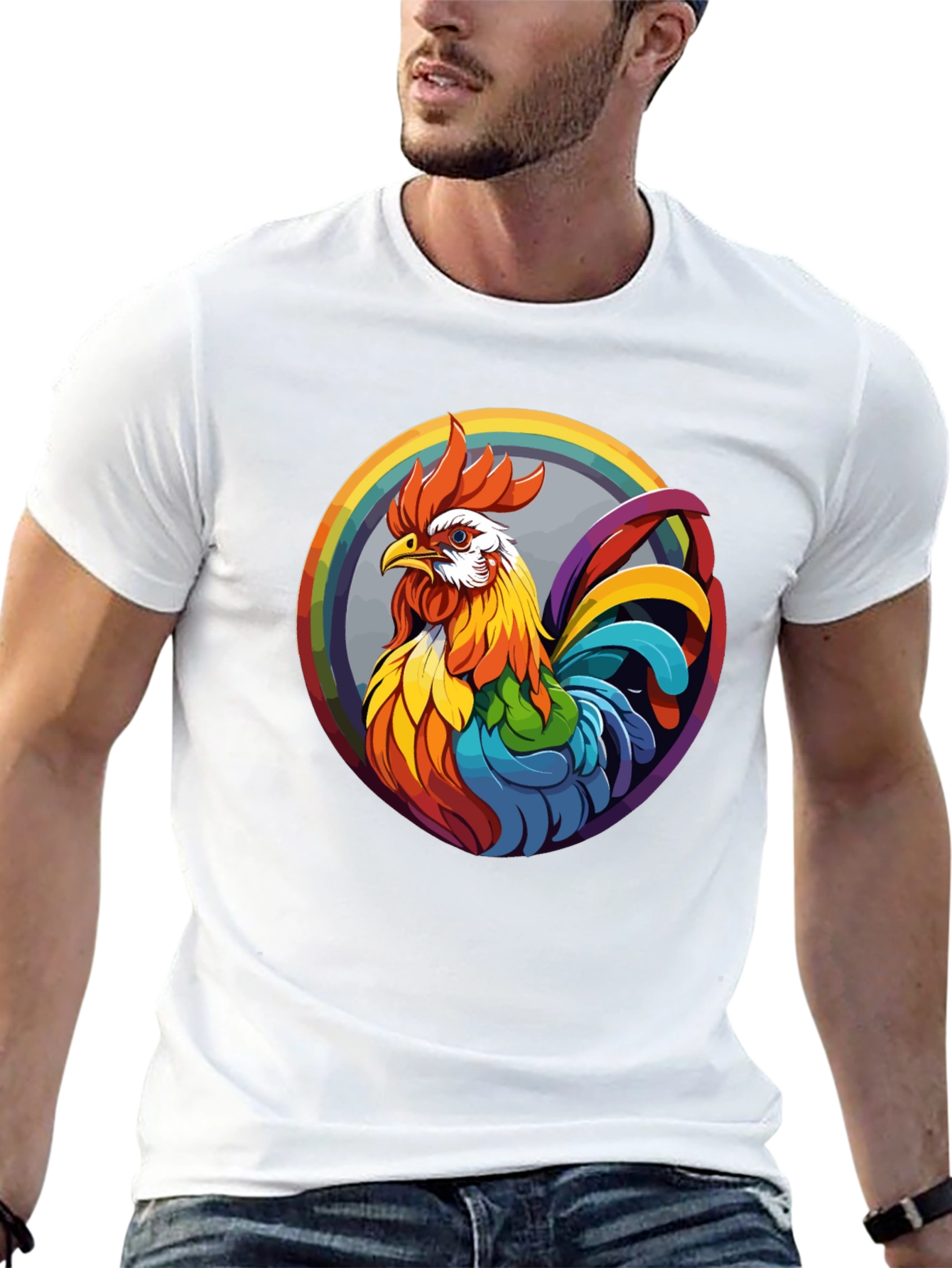 Rainbow Rooster Graphic Tee