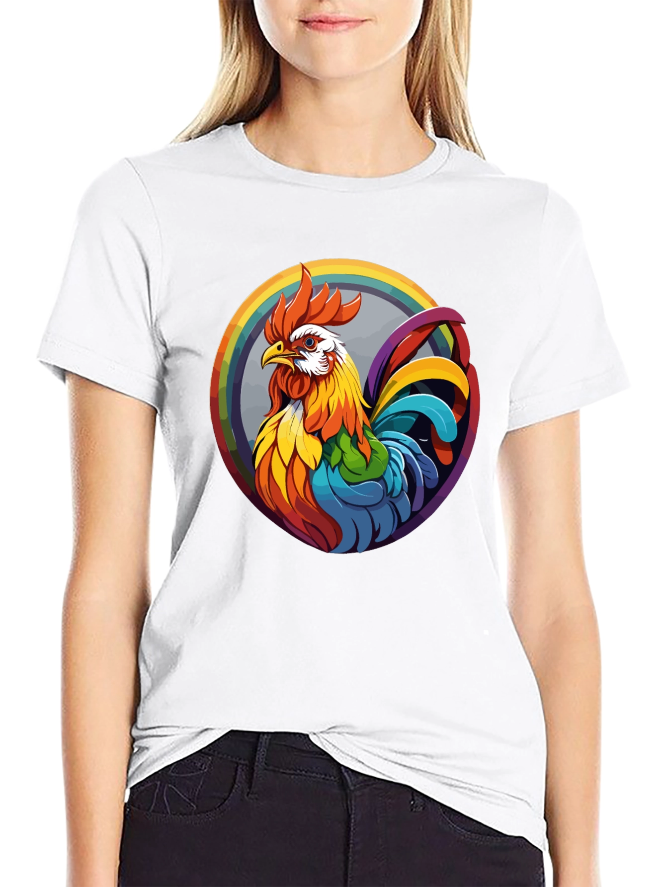 Rainbow Rooster Graphic Tee