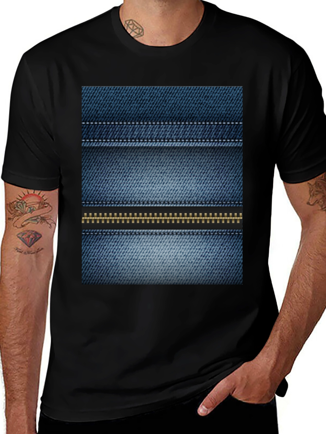 Denim Print Tee - Novelty Casual Shirt