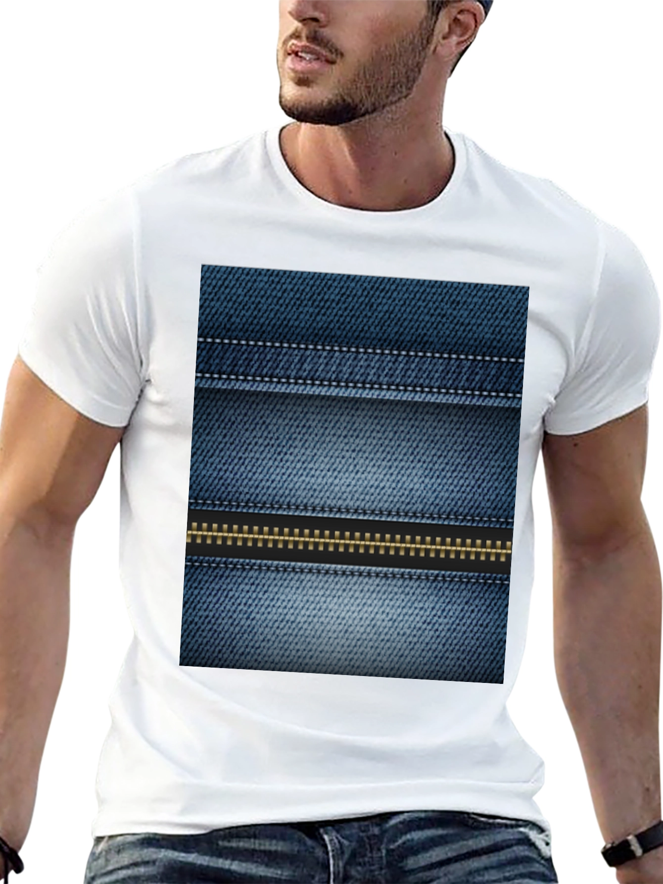 Denim Print Tee - Novelty Casual Shirt
