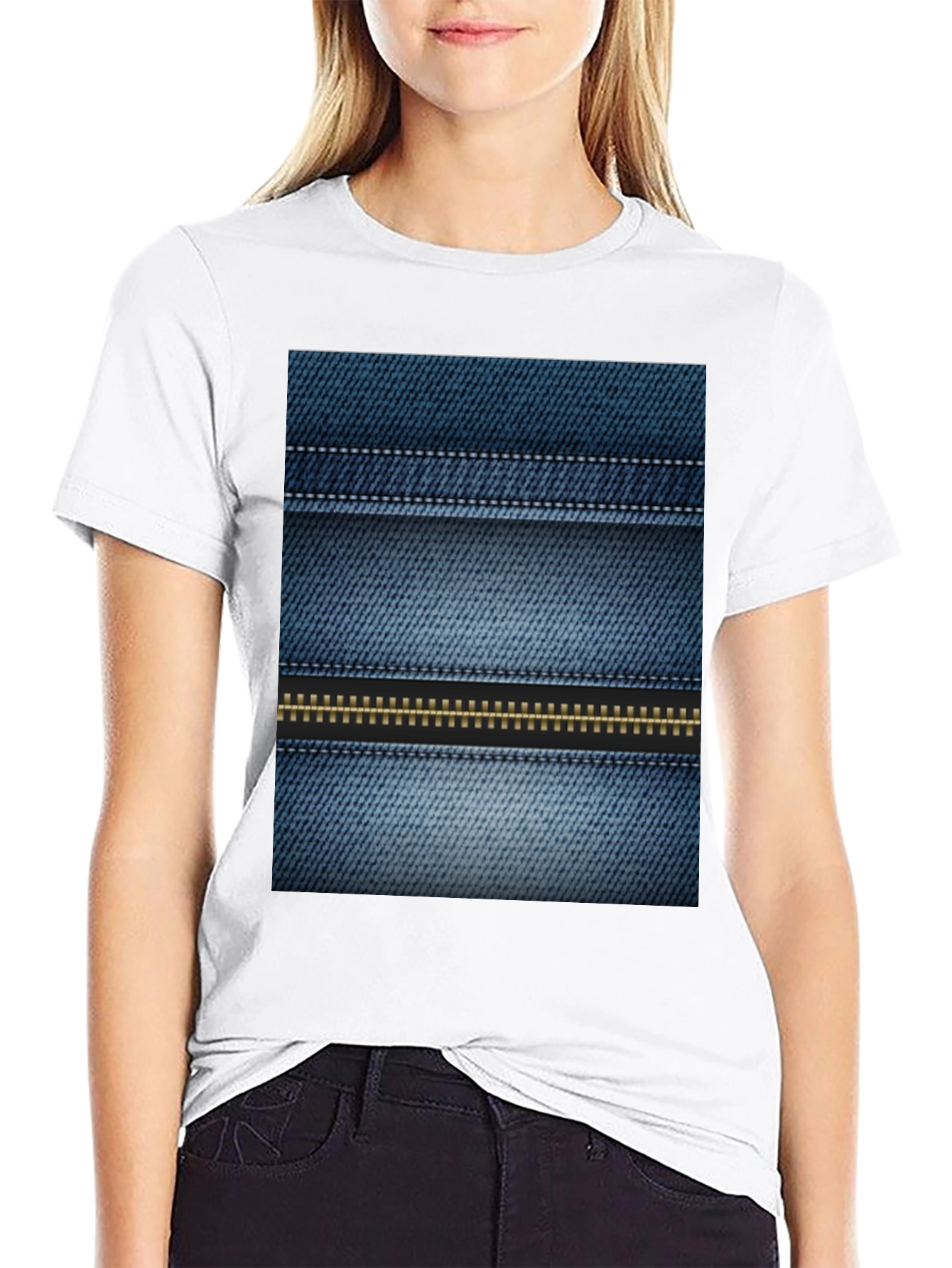 Denim Print Tee - Novelty Casual Shirt