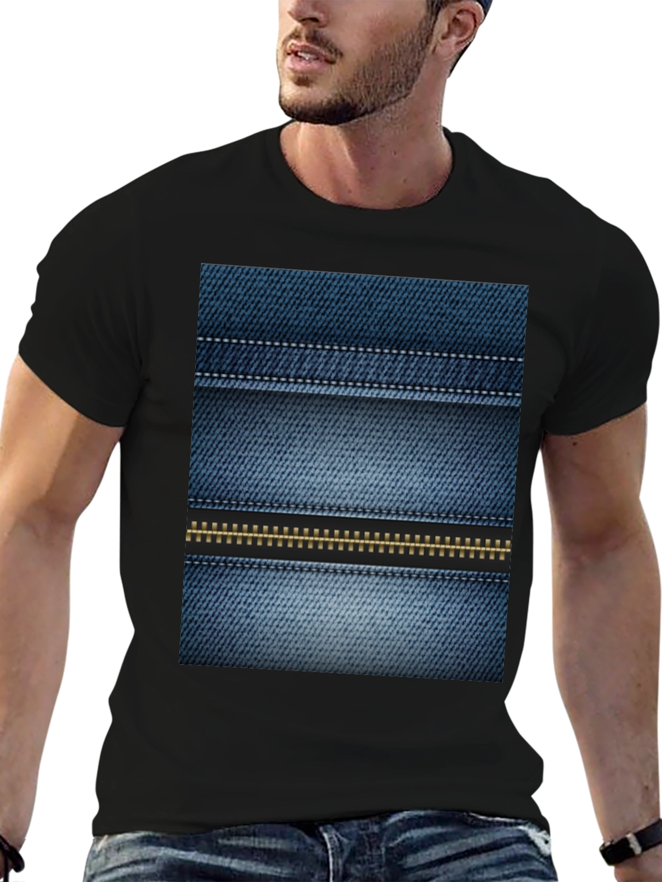 Denim Print Tee - Novelty Casual Shirt
